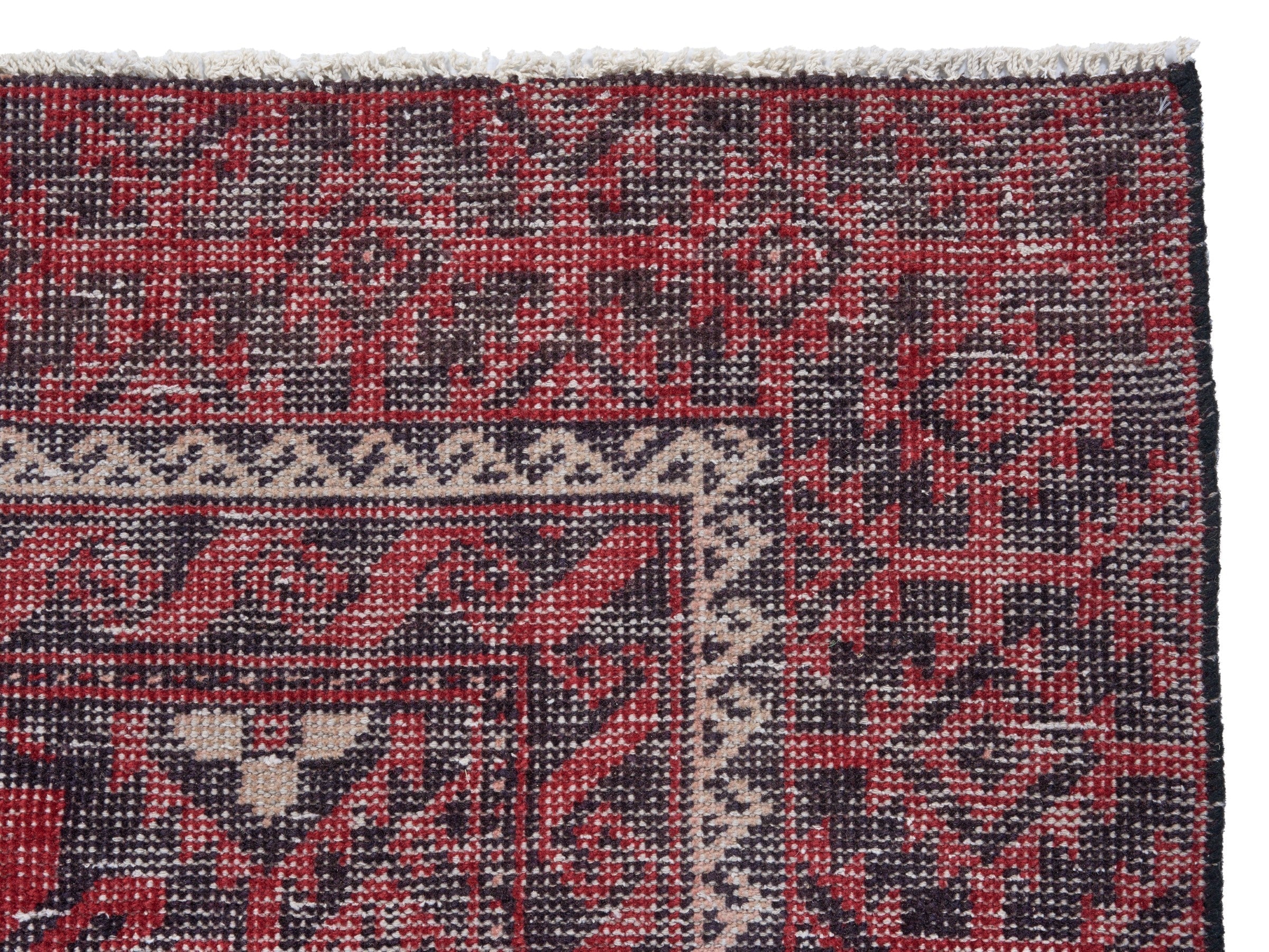 Persian Baluch area rug in burgundy and faded red, view 8 of 10