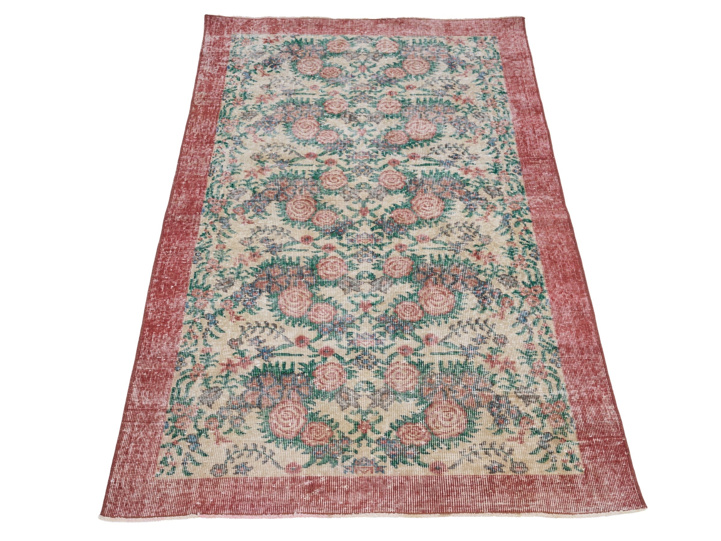 Turkish Isparta area rug in cream and muted pink, view 2 of 9