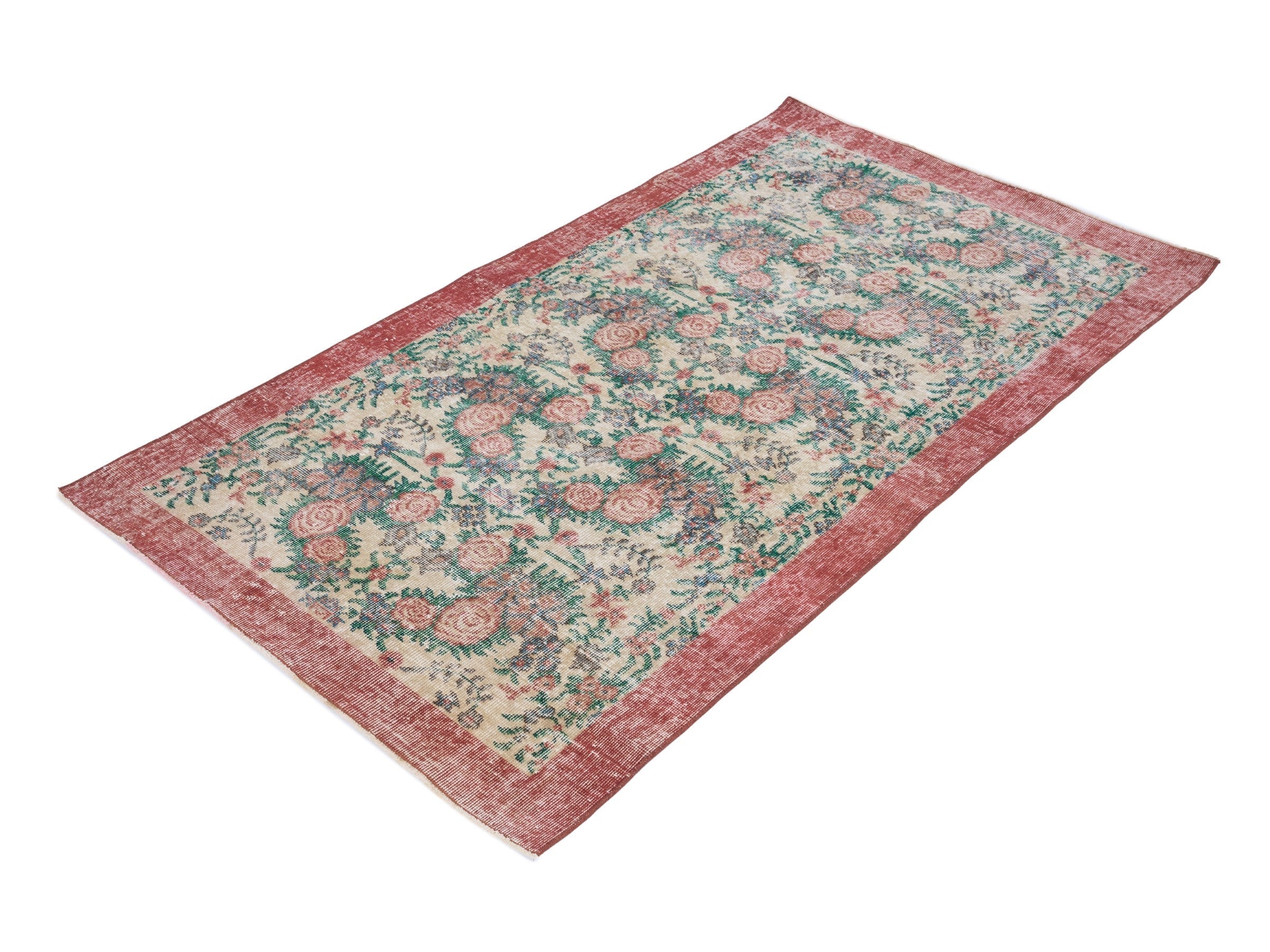 Turkish Isparta area rug in cream and muted pink, view 3 of 9