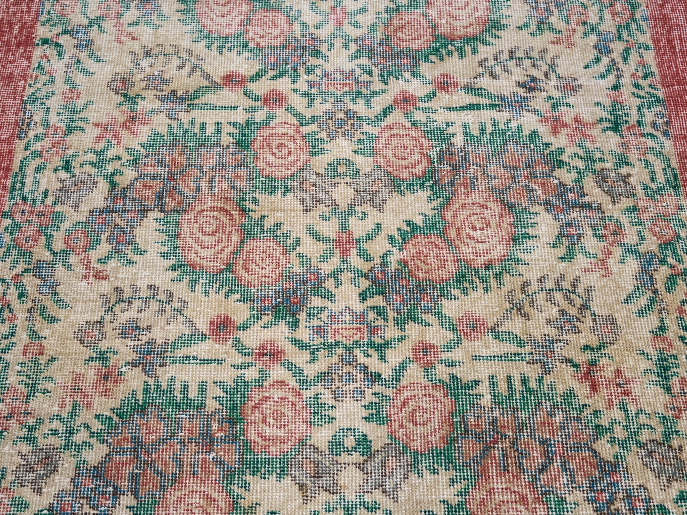 Turkish Isparta area rug in cream and muted pink, view 4 of 9