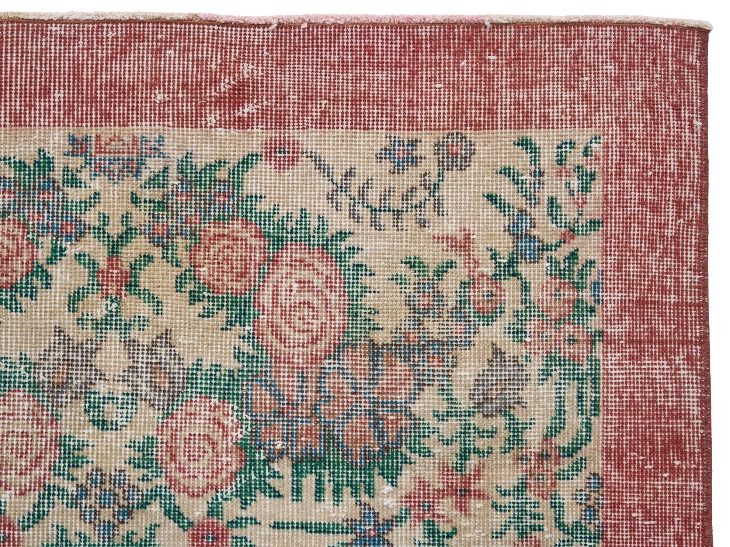 Turkish Isparta area rug in cream and muted pink, view 7 of 9