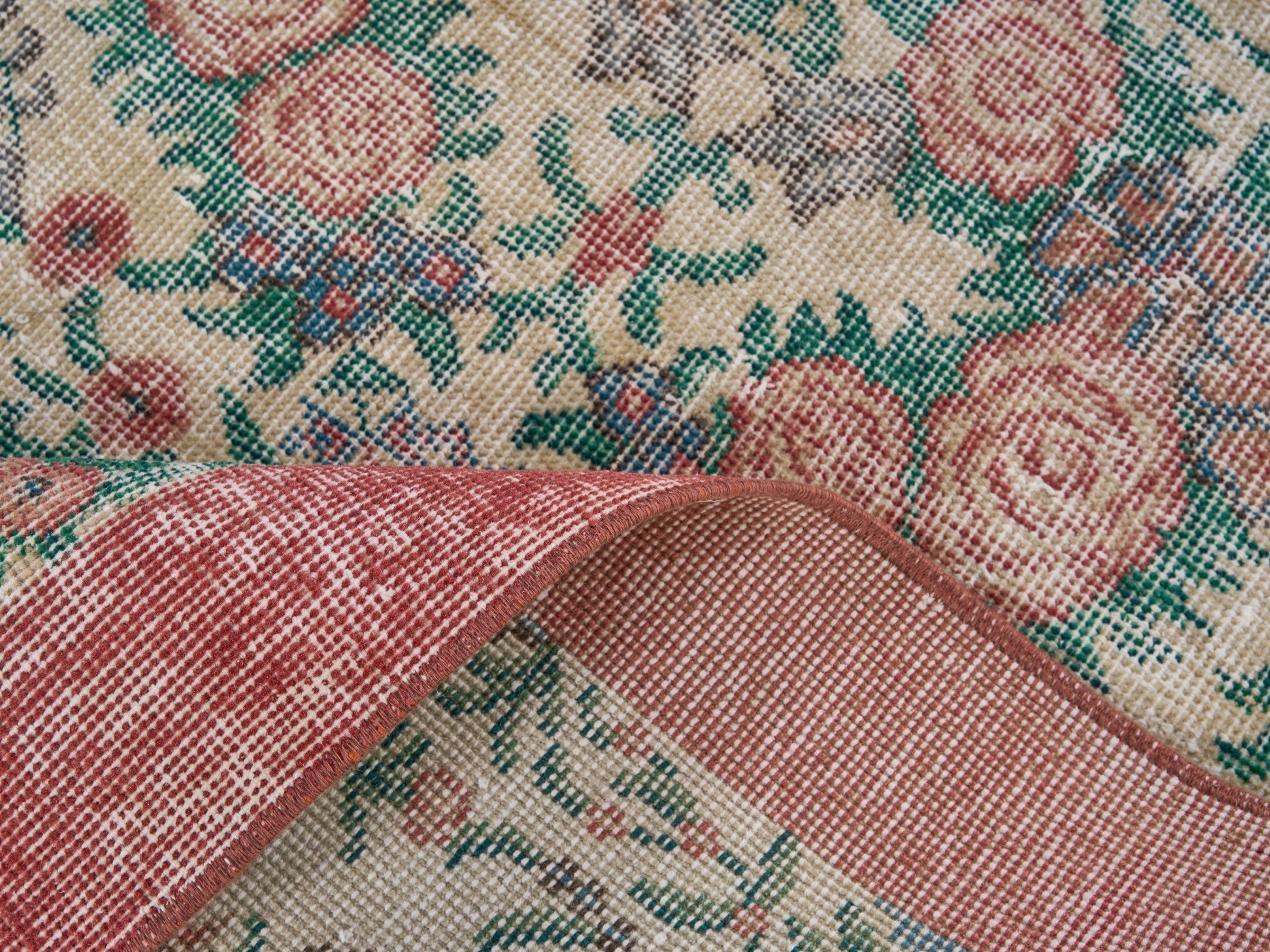 Turkish Isparta area rug in cream and muted pink, view 8 of 9