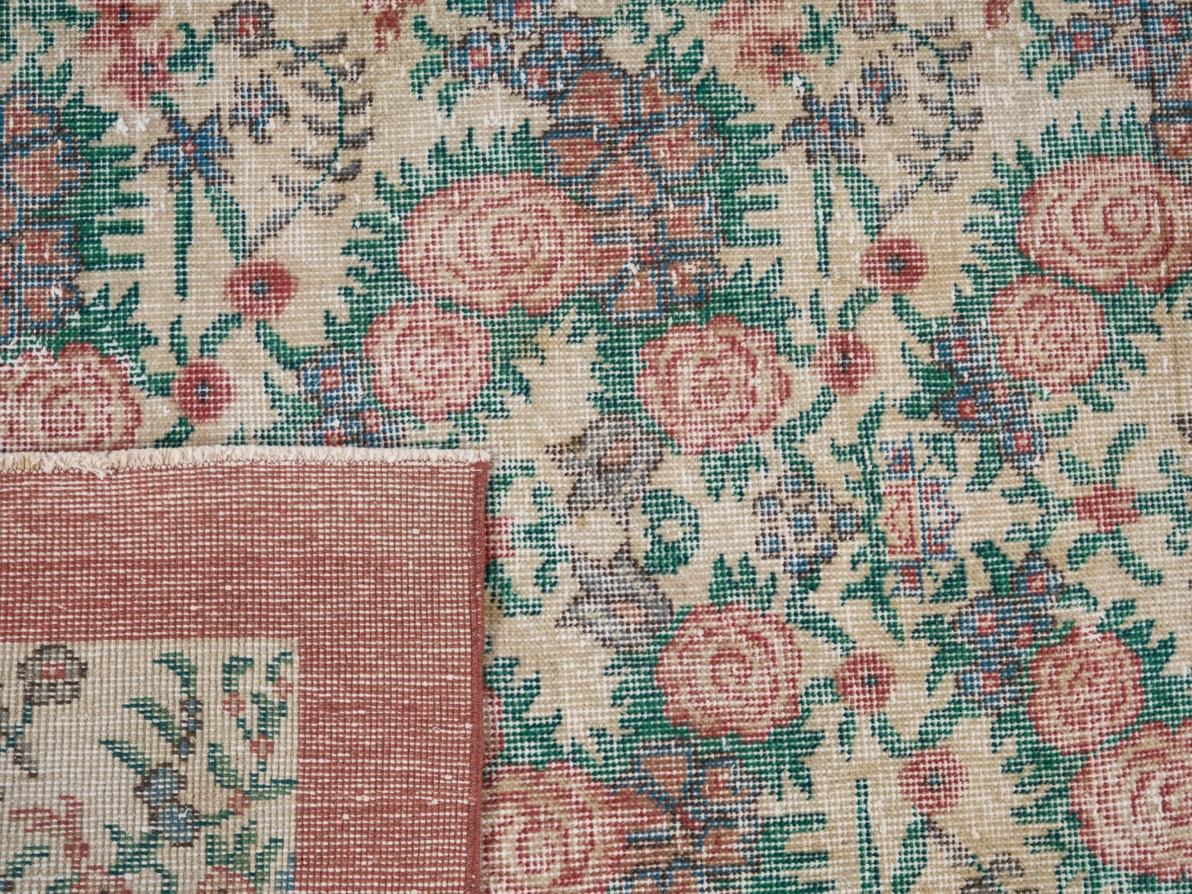 Turkish Isparta area rug in cream and muted pink, view 9 of 9