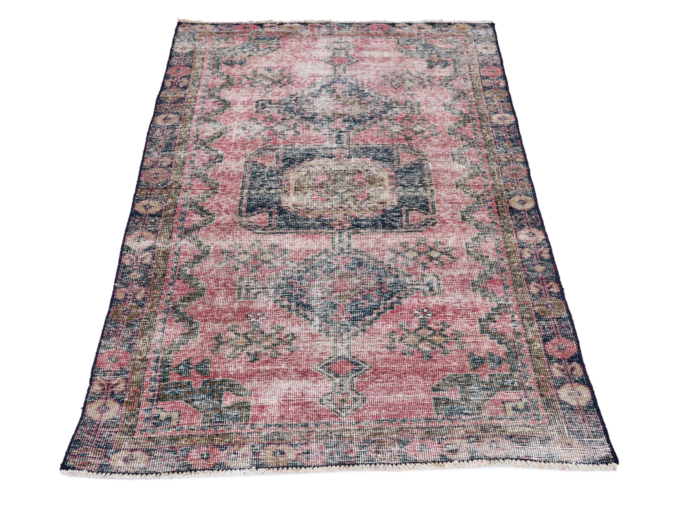 Persian Lori area rug in dusty rose and dark teal, view 2 of 10