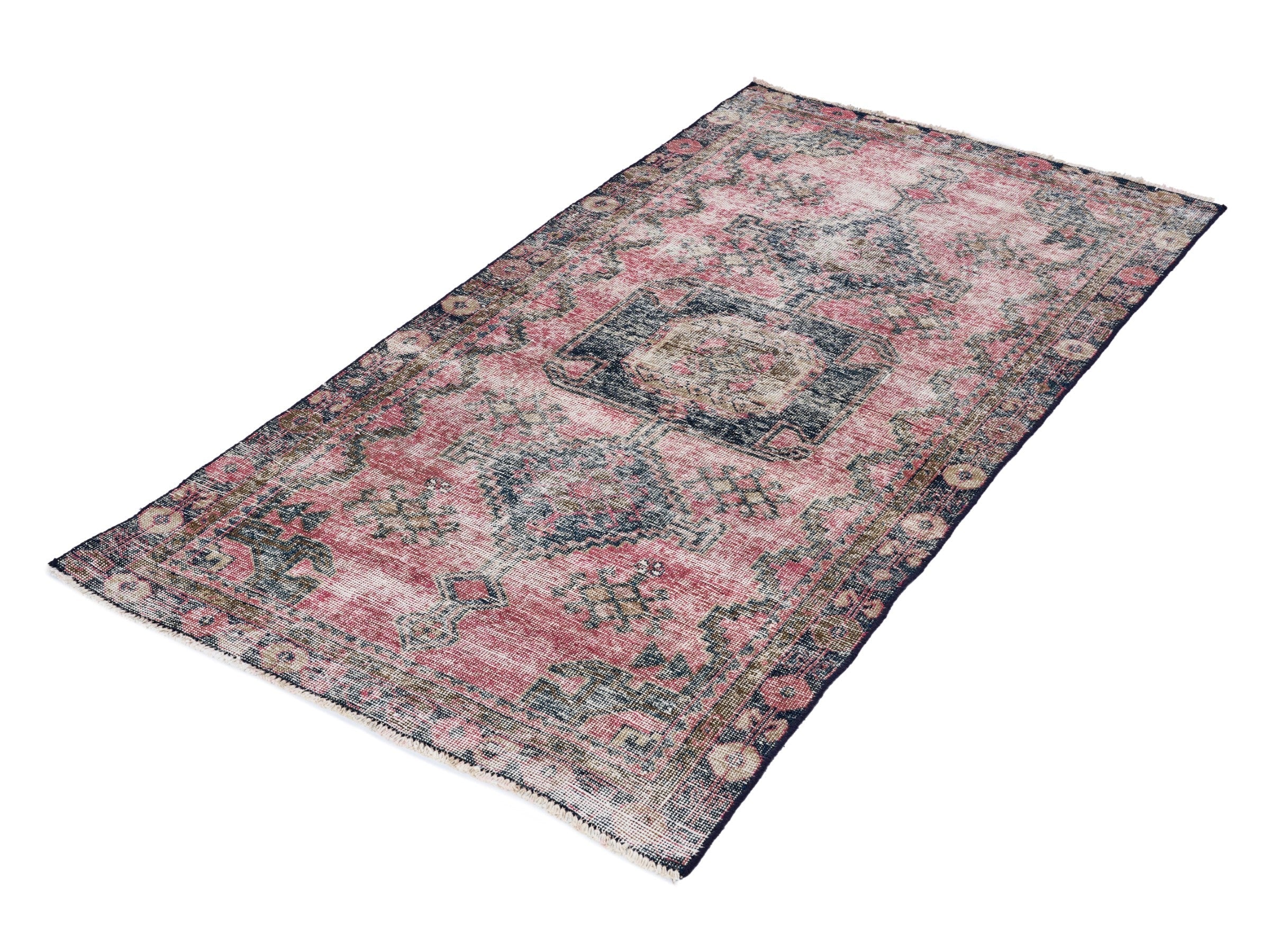 Persian Lori area rug in dusty rose and dark teal, view 3 of 10