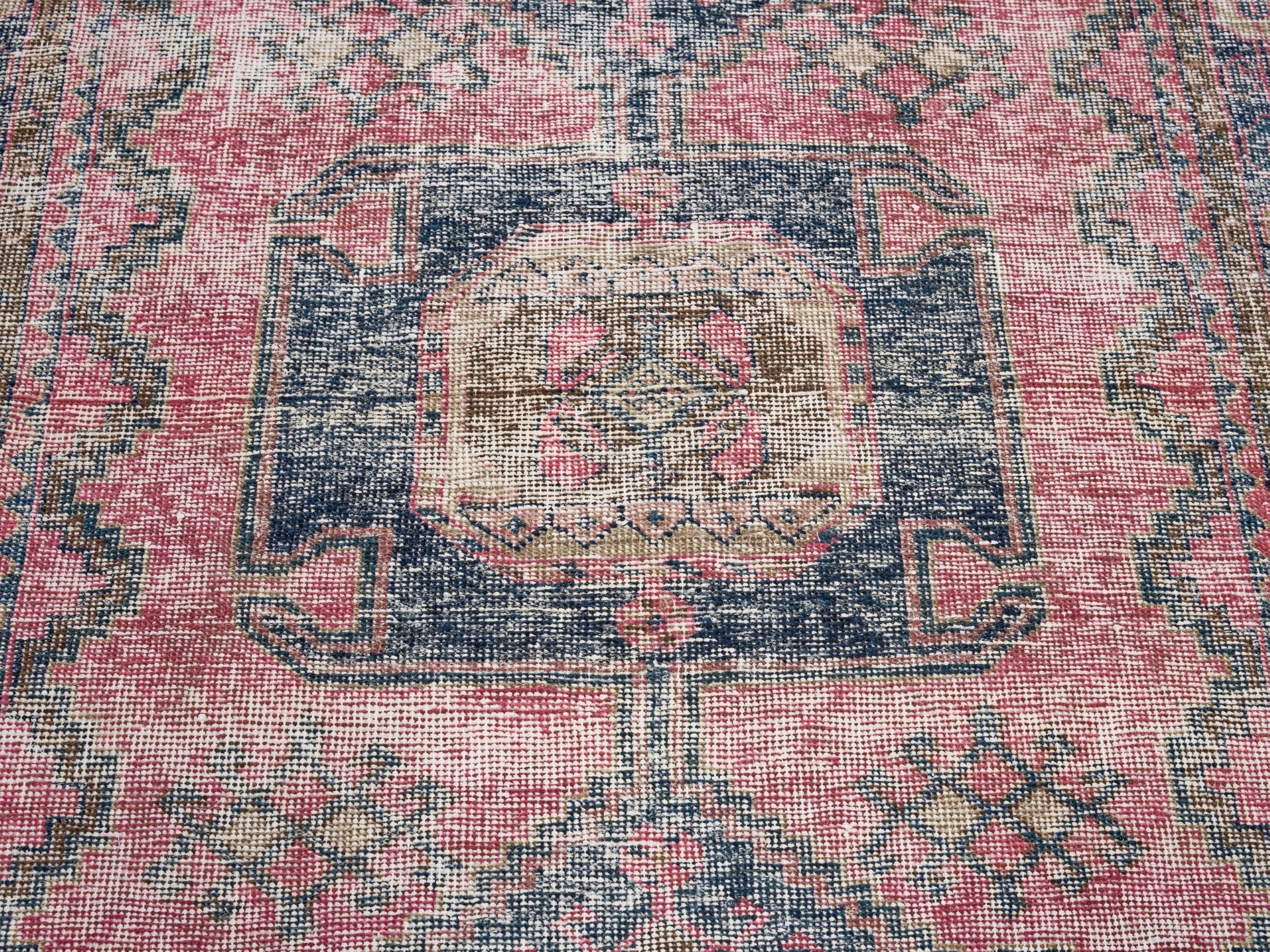 Persian Lori area rug in dusty rose and dark teal, view 4 of 10