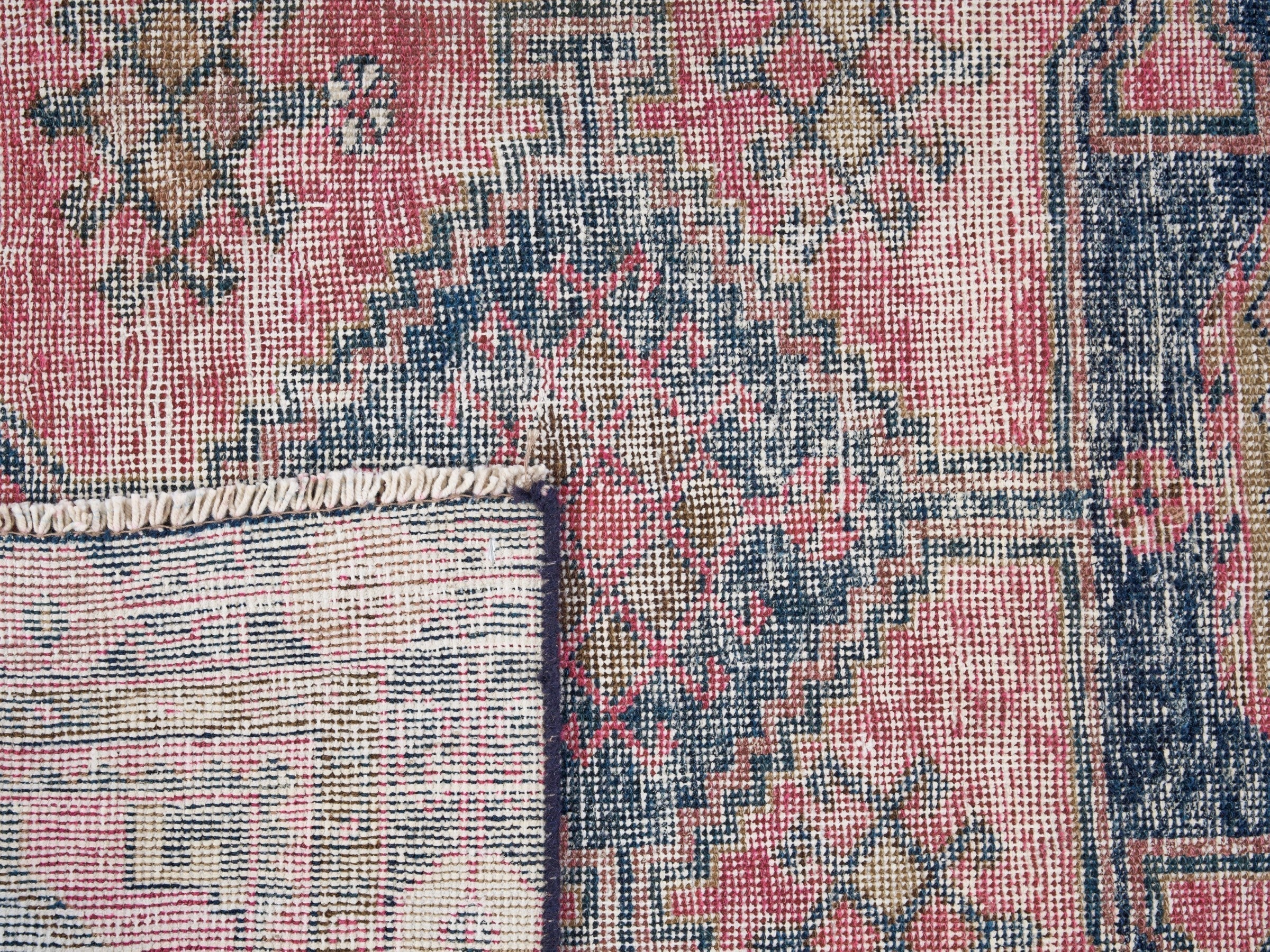 Persian Lori area rug in dusty rose and dark teal, view 10 of 10