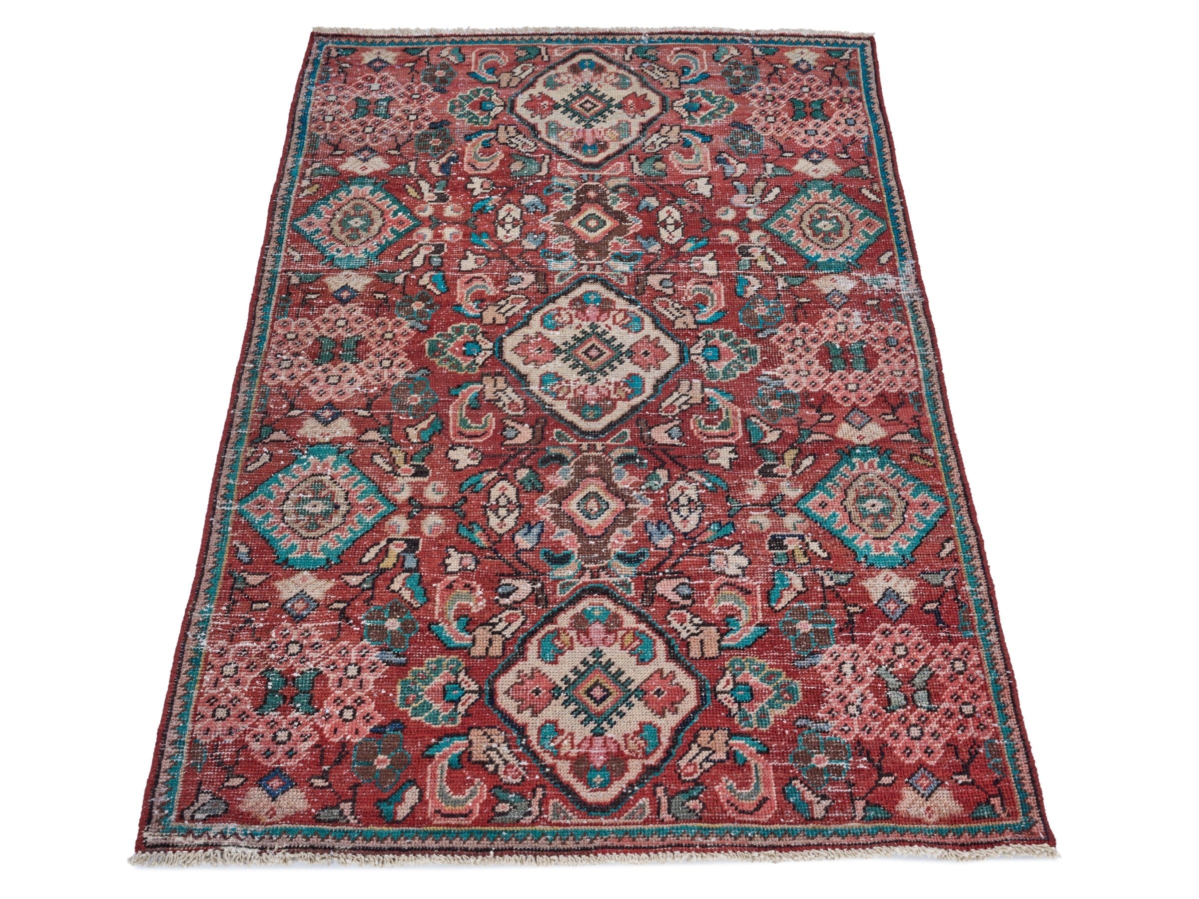 Persian Mahal accent rug in deep red and muted pink, view 2 of 10