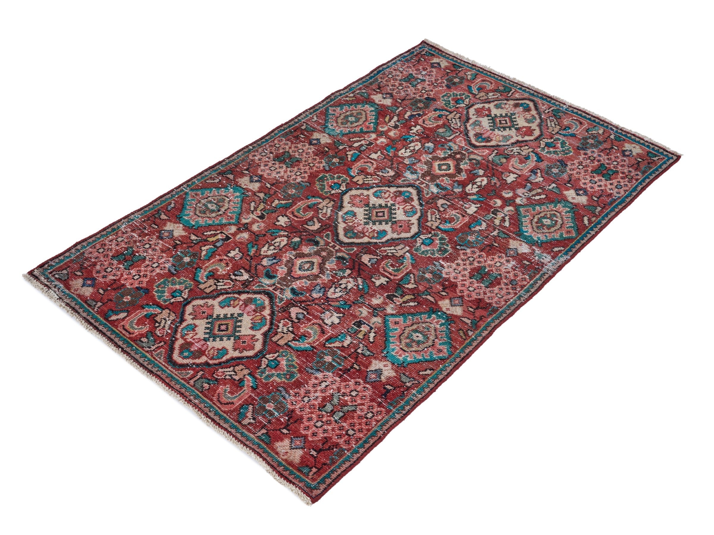 Persian Mahal accent rug in deep red and muted pink, view 3 of 10