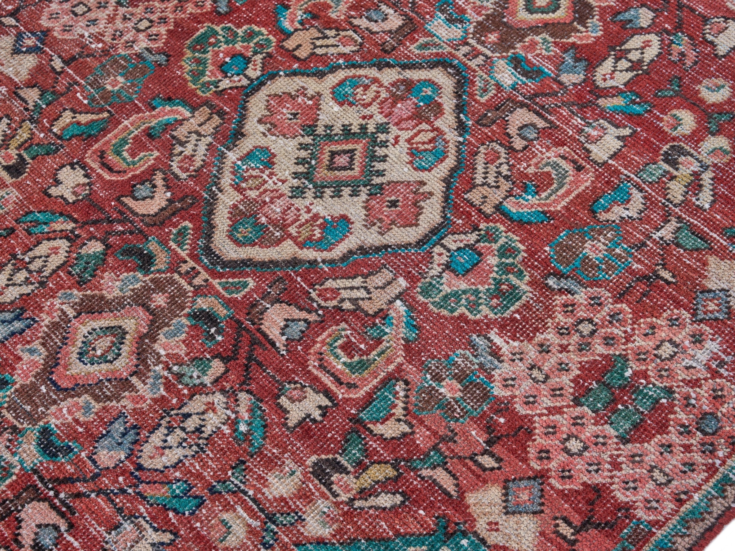 Persian Mahal accent rug in deep red and muted pink, view 5 of 10