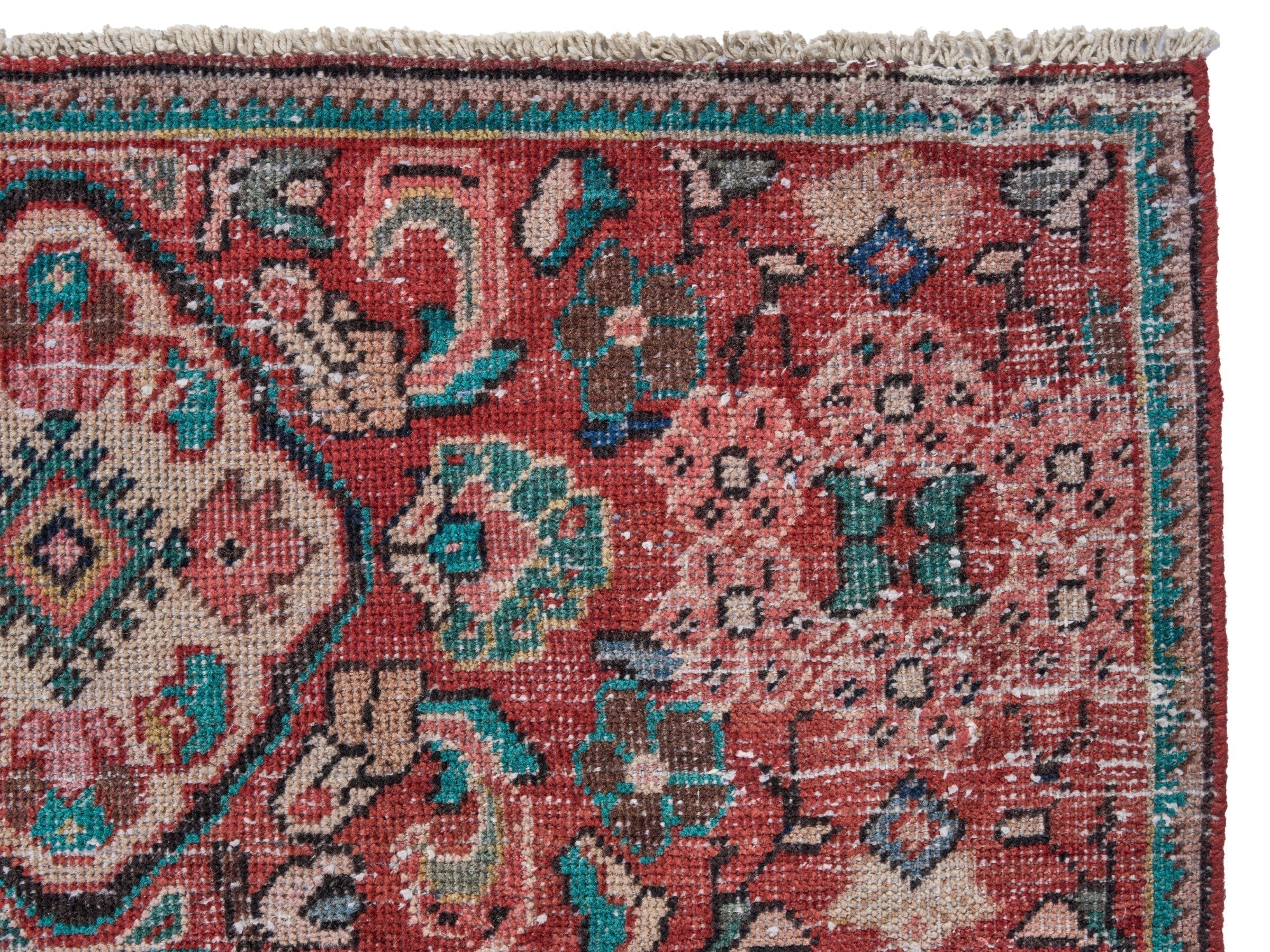 Persian Mahal accent rug in deep red and muted pink, view 8 of 10