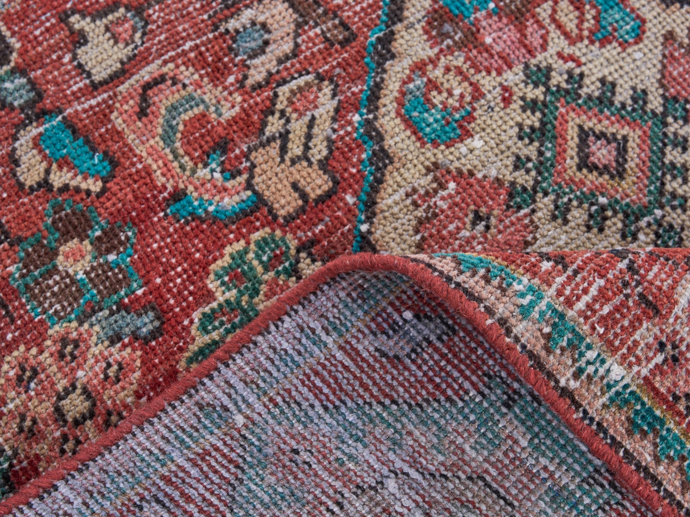 Persian Mahal accent rug in deep red and muted pink, view 9 of 10
