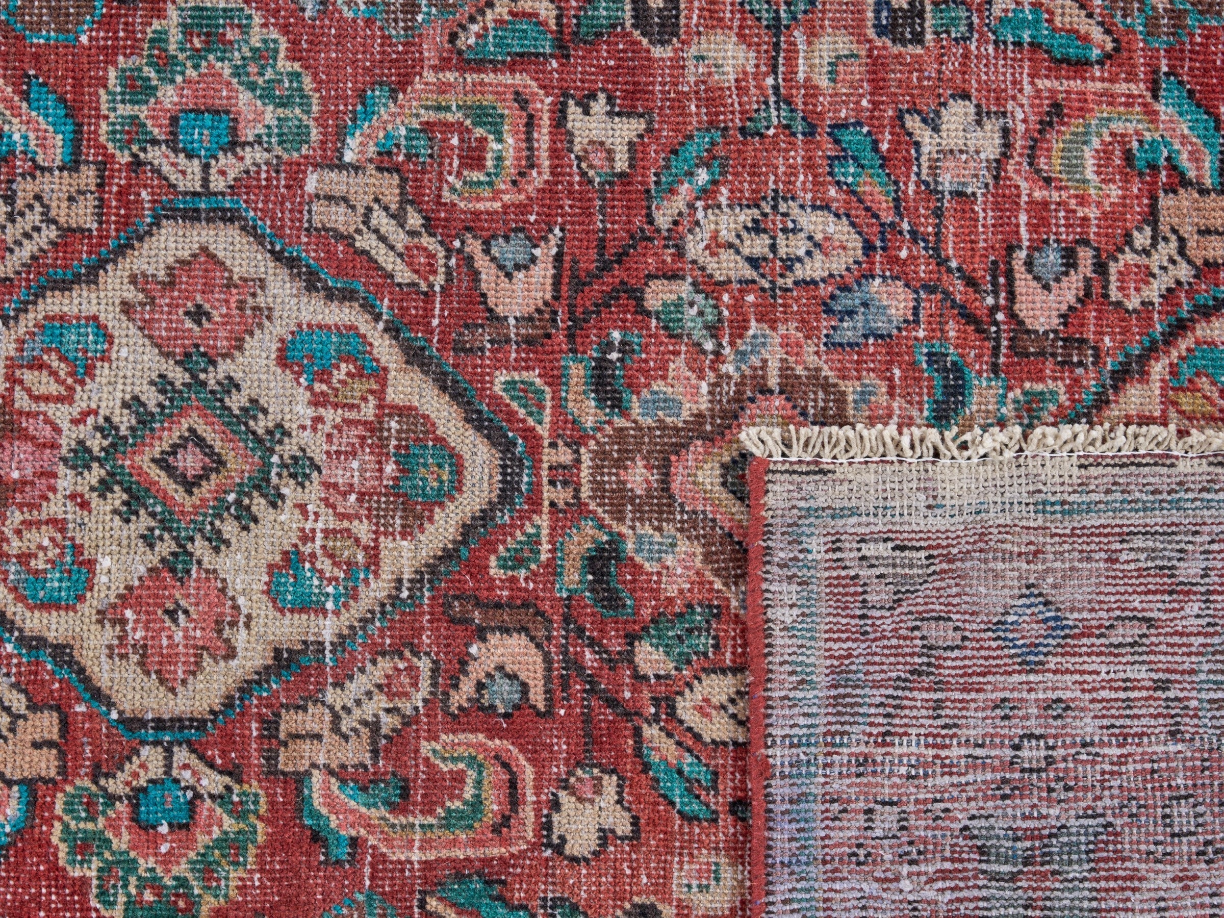 Persian Mahal accent rug in deep red and muted pink, view 10 of 10