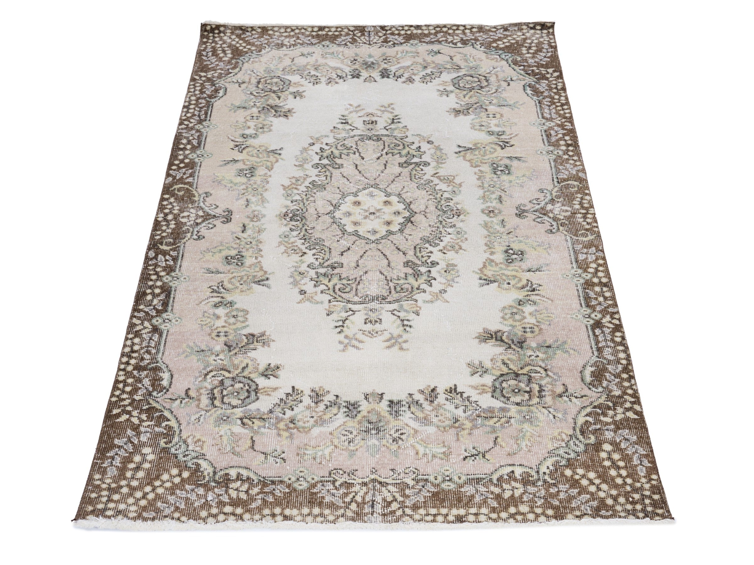Turkish Isparta area rug in cream and greige, view 2 of 10