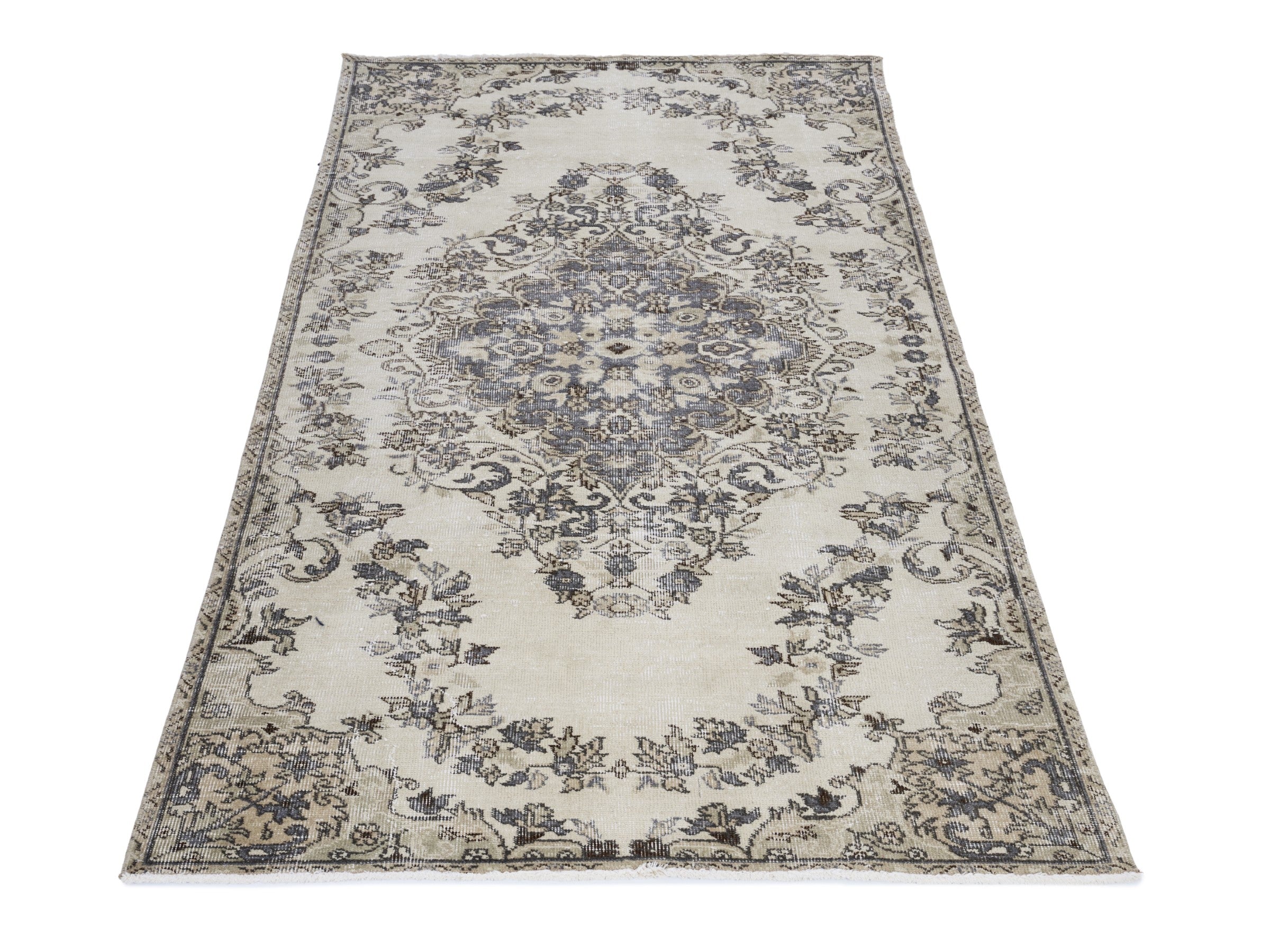 Turkish Isparta area rug in ivory and charcoal, view 2 of 10