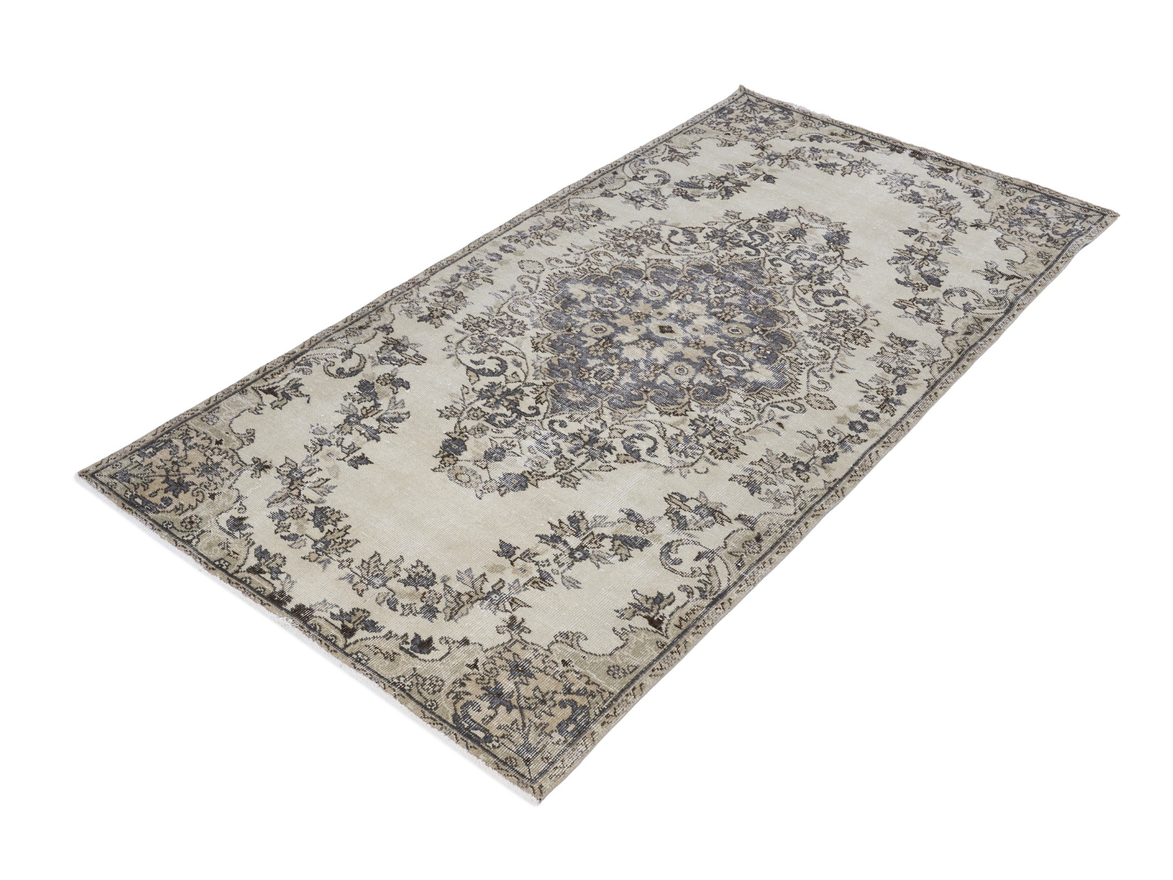Turkish Isparta area rug in ivory and charcoal, view 3 of 10