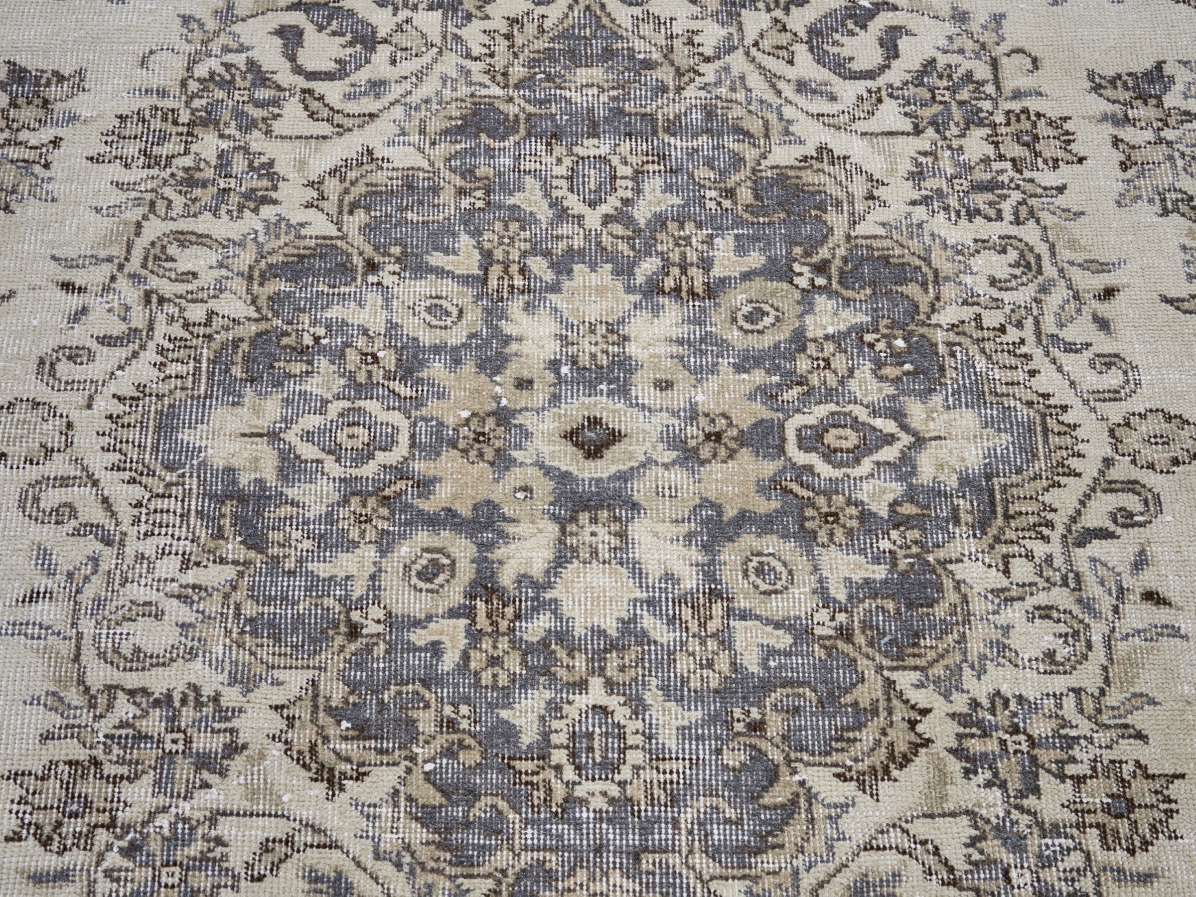 Turkish Isparta area rug in ivory and charcoal, view 4 of 10