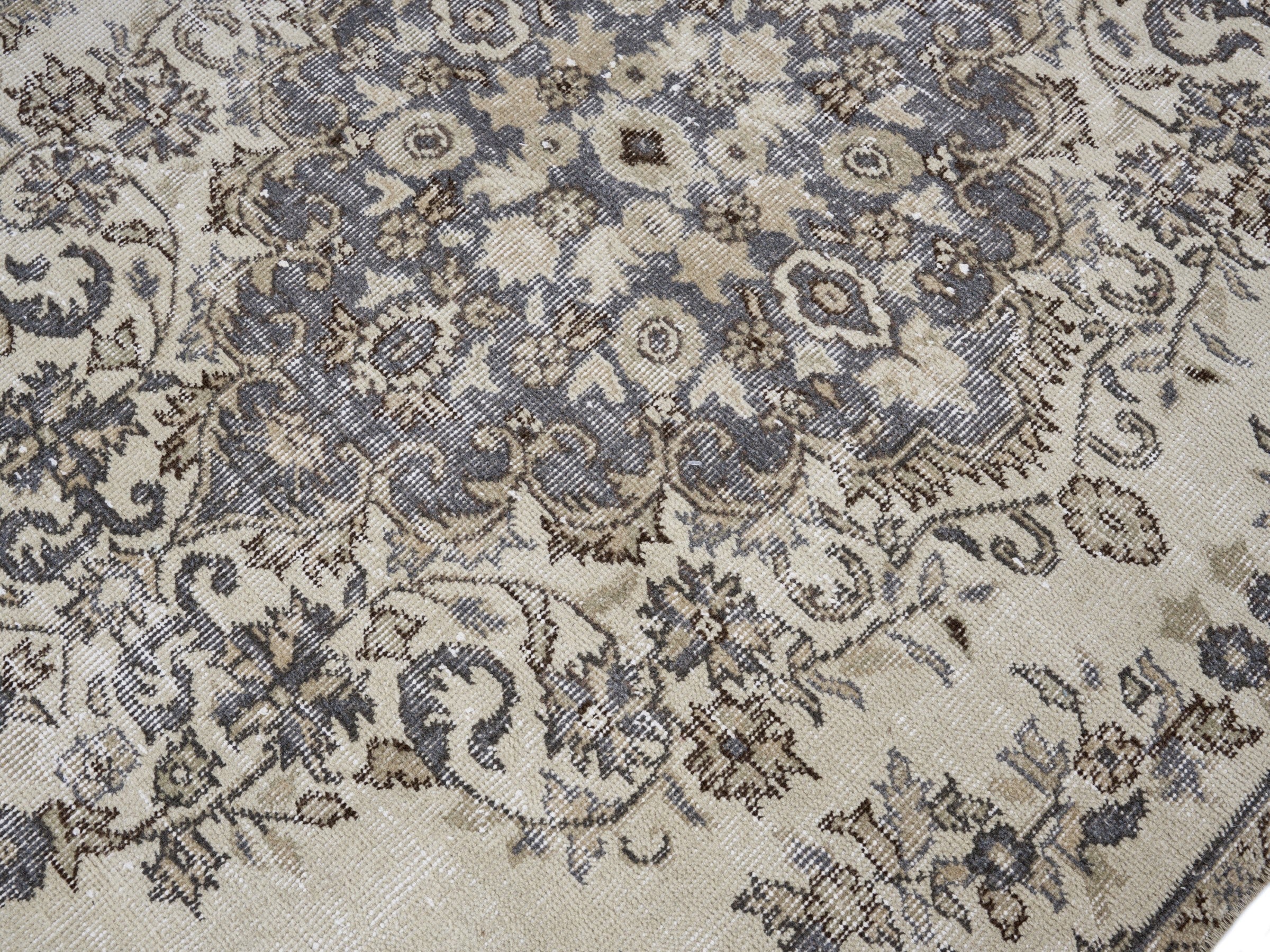 Turkish Isparta area rug in ivory and charcoal, view 5 of 10