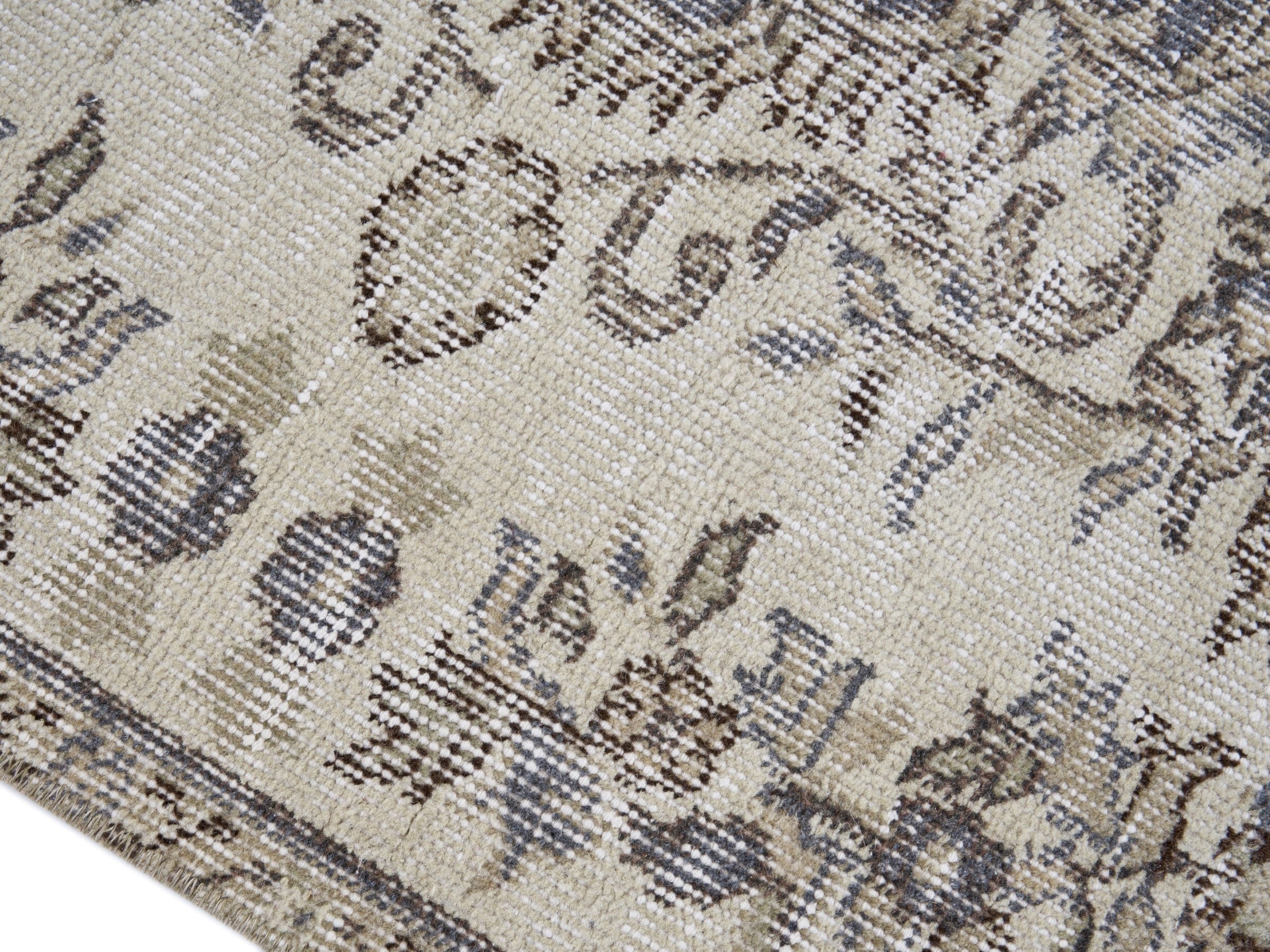 Turkish Isparta area rug in ivory and charcoal, view 6 of 10