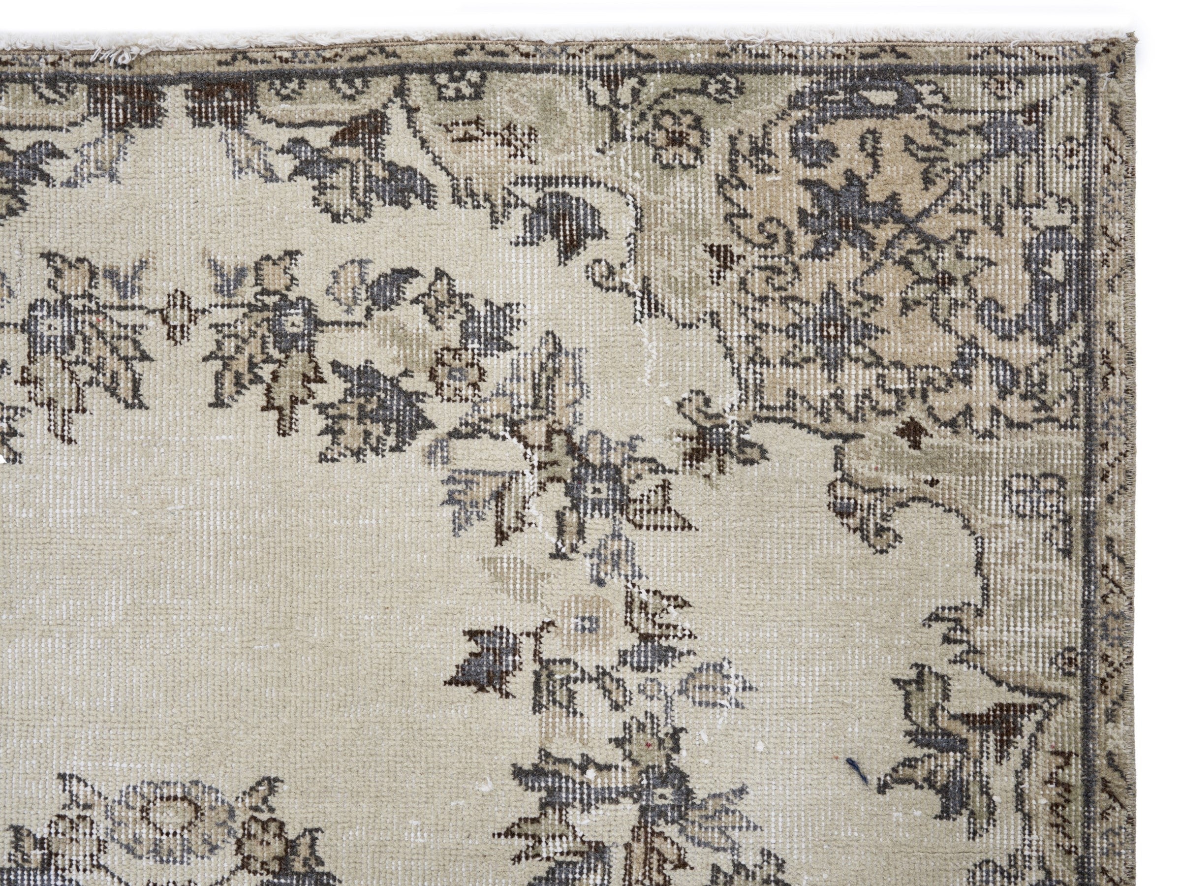 Turkish Isparta area rug in ivory and charcoal, view 8 of 10