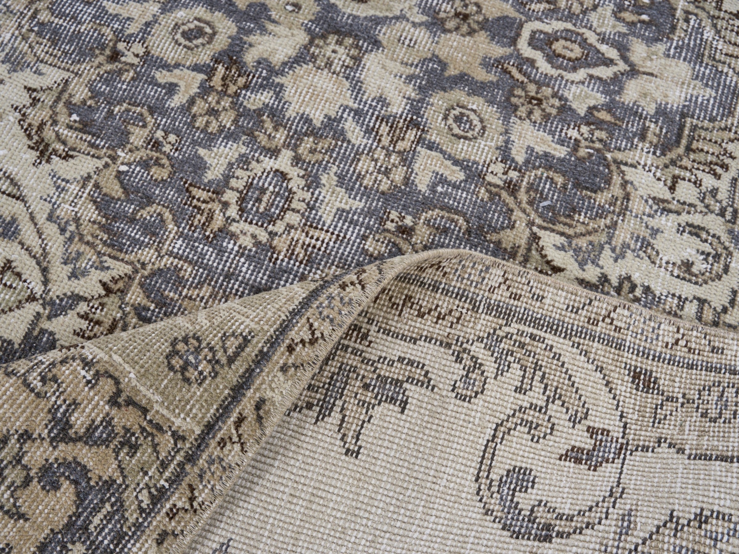 Turkish Isparta area rug in ivory and charcoal, view 9 of 10