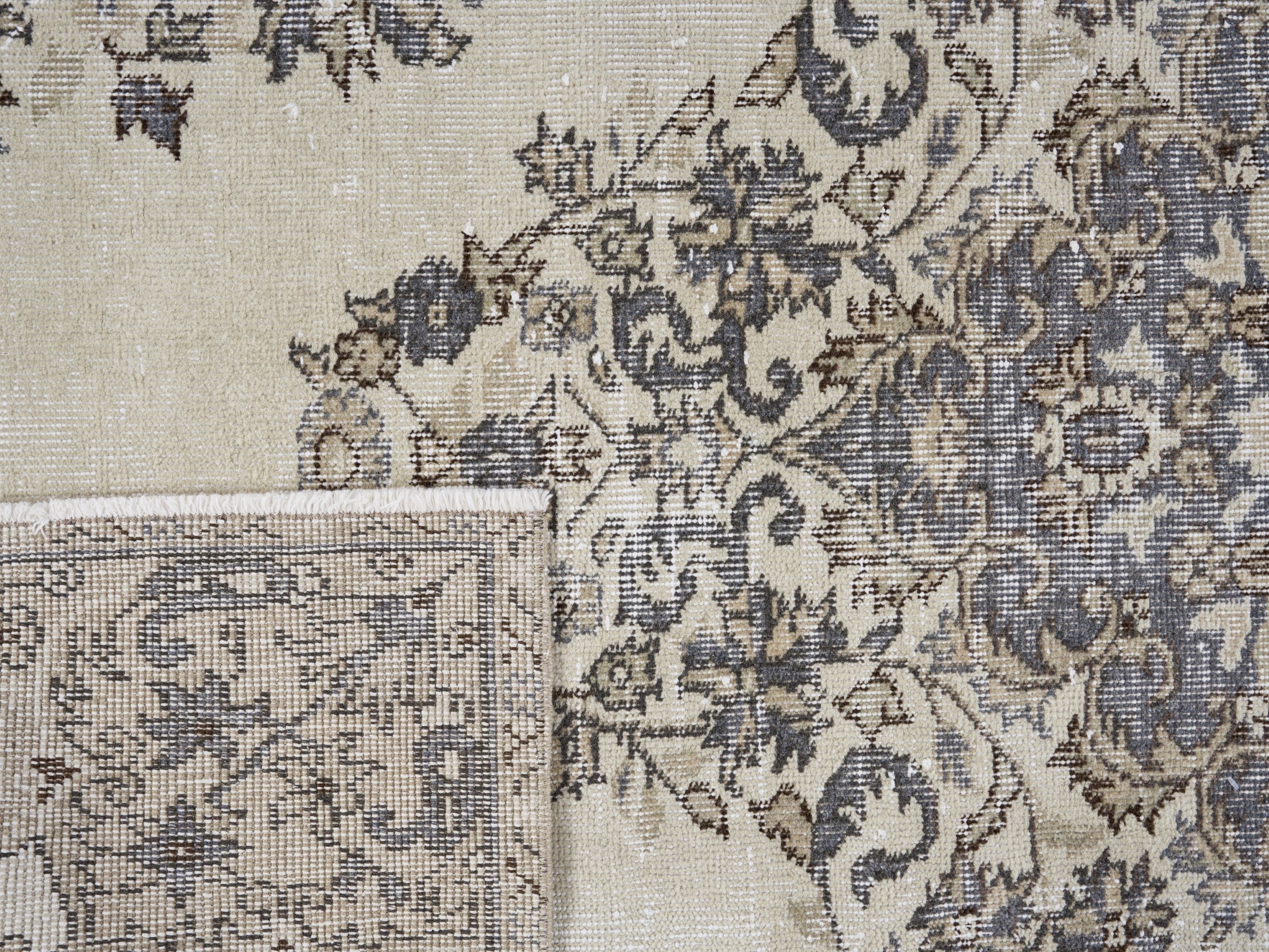 Turkish Isparta area rug in ivory and charcoal, view 10 of 10