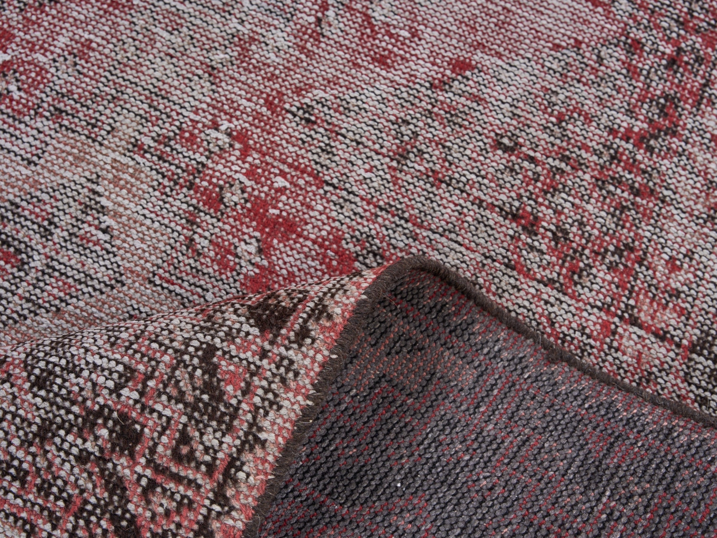 Persian Ferdos accent rug in faded red and greige, view 8 of 9