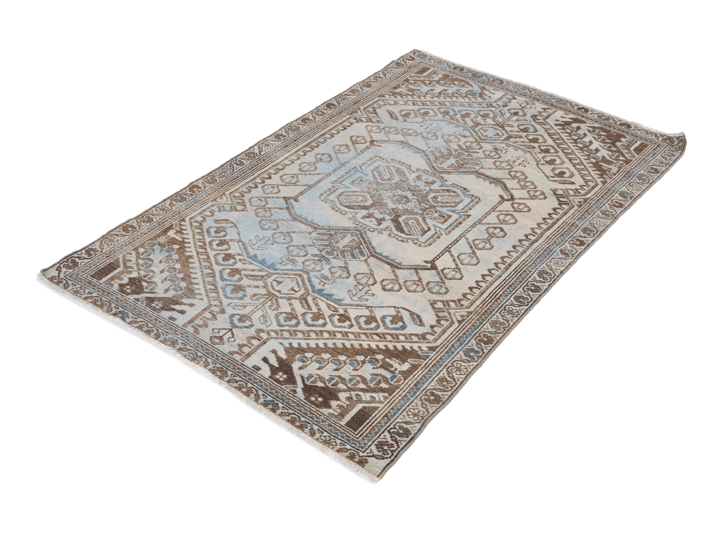 Persian Zanjan accent rug in powder blue and terracotta, view 3 of 10
