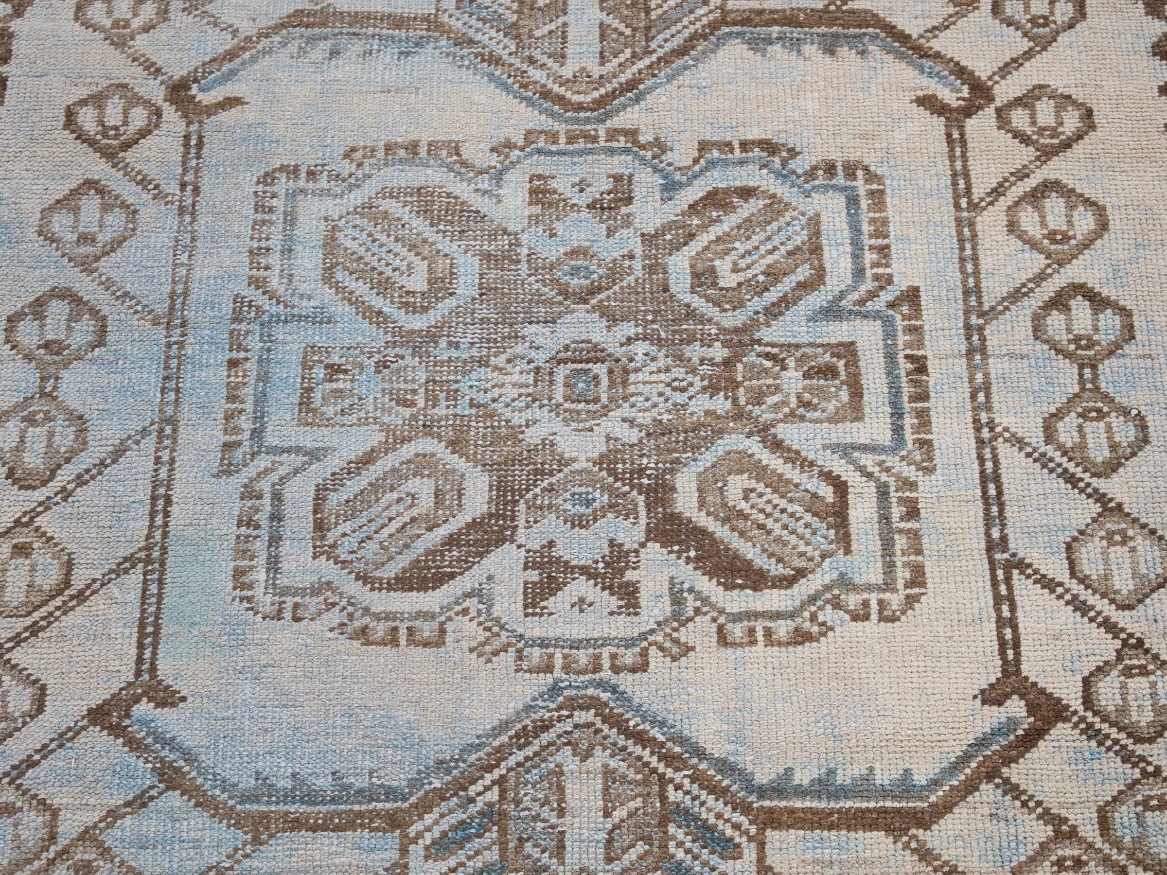 Persian Zanjan accent rug in powder blue and terracotta, view 4 of 10