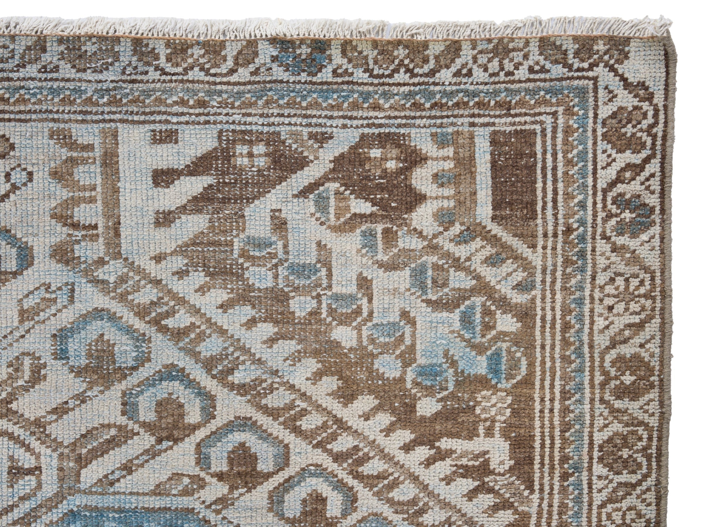 Persian Zanjan accent rug in powder blue and terracotta, view 8 of 10