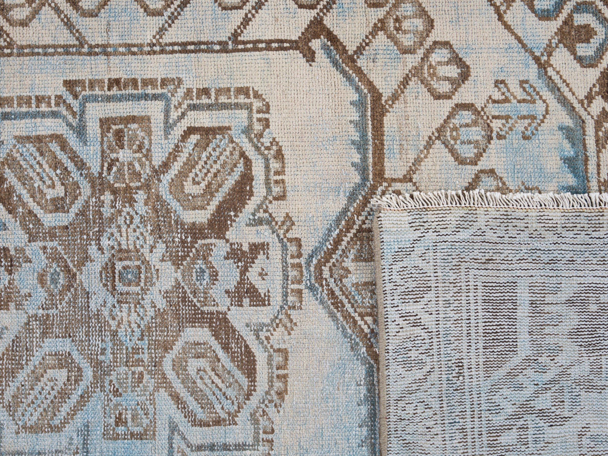 Persian Zanjan accent rug in powder blue and terracotta, view 10 of 10