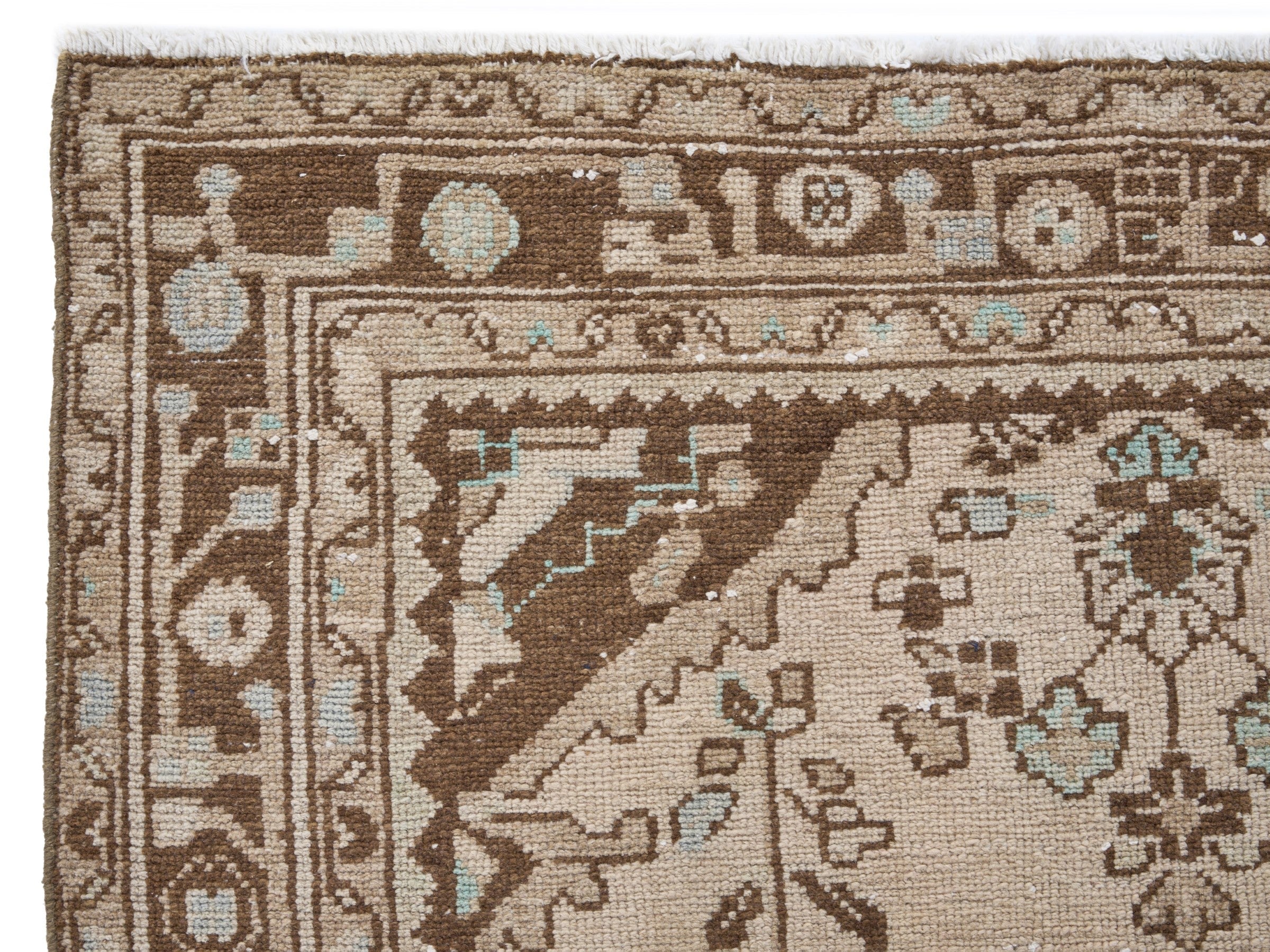 Persian Hamedan runner rug in cream and fawn, view 8 of 10