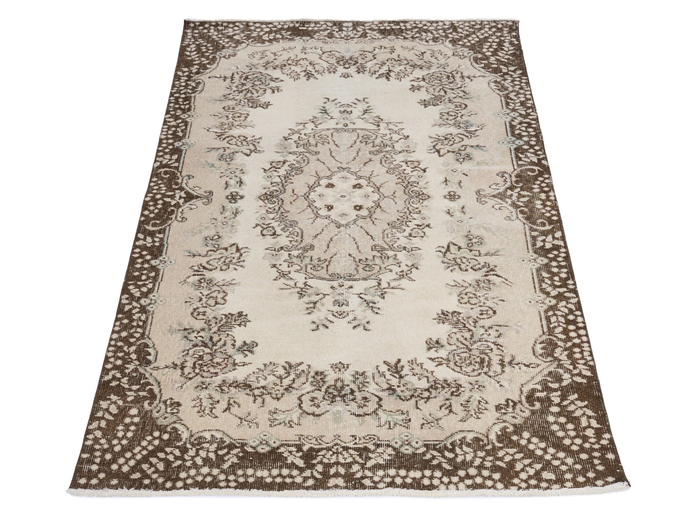 Turkish Isparta area rug in cream and greige, view 2 of 10
