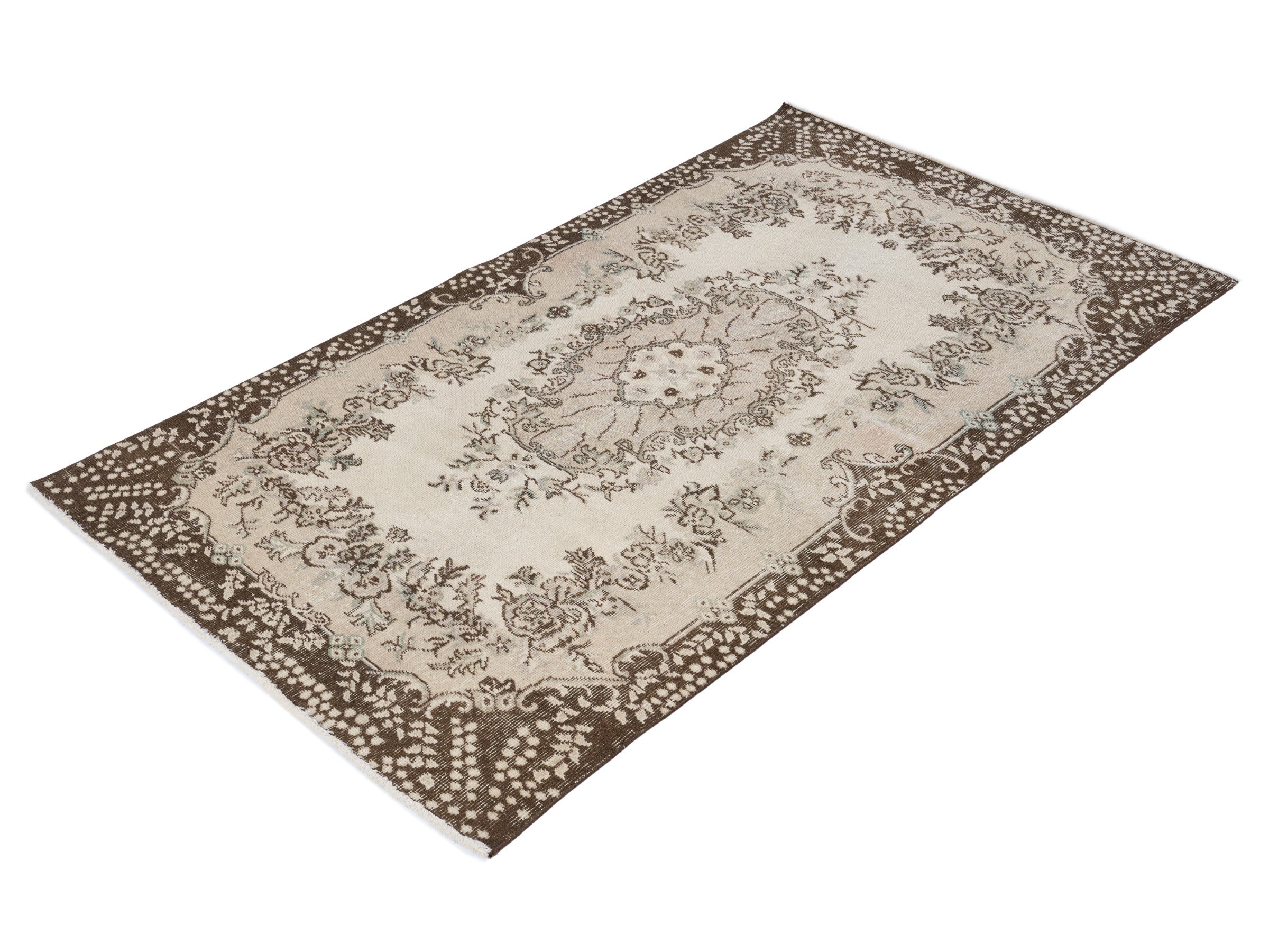 Turkish Isparta area rug in cream and greige, view 3 of 10
