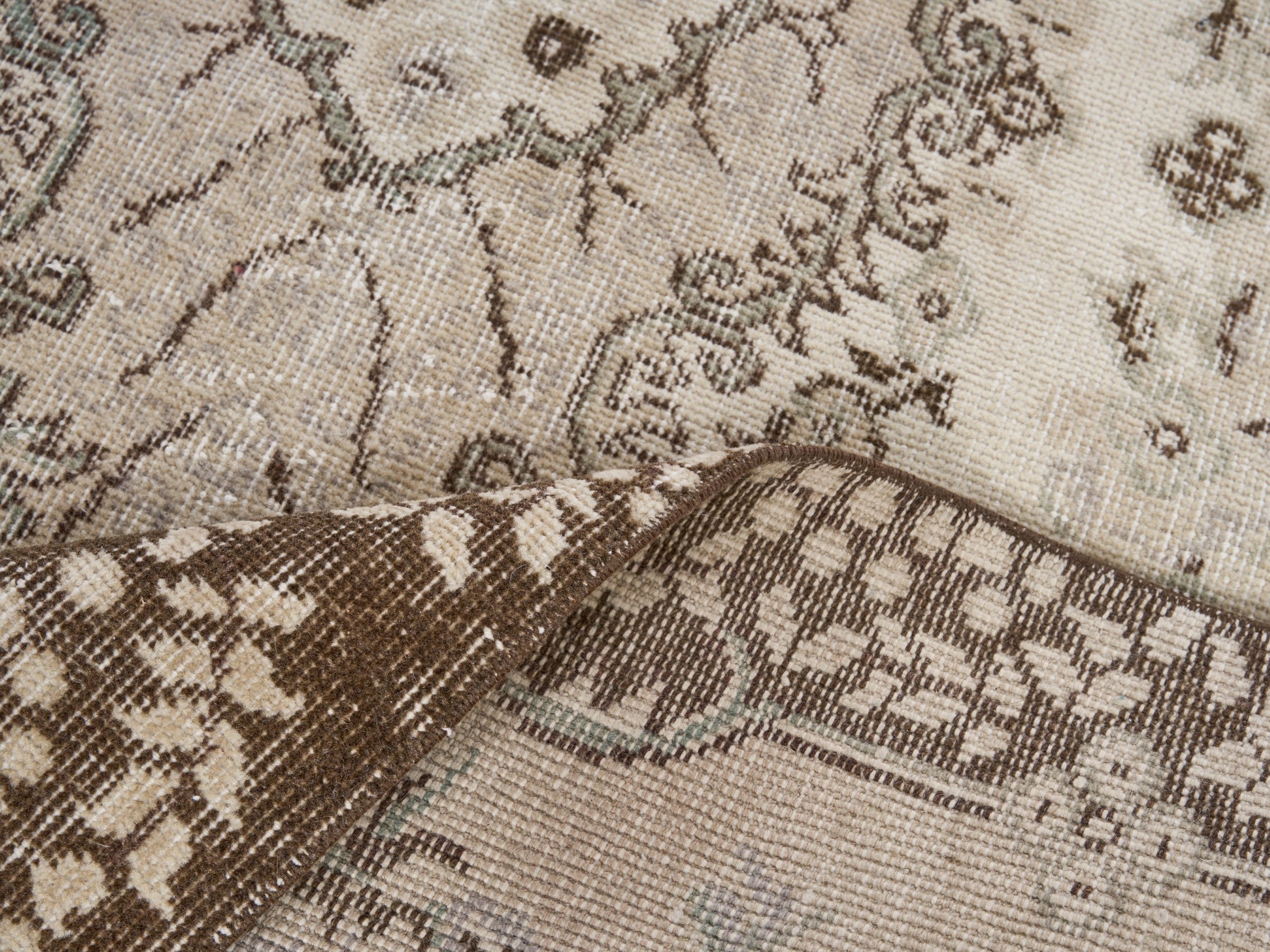 Turkish Isparta area rug in cream and greige, view 9 of 10