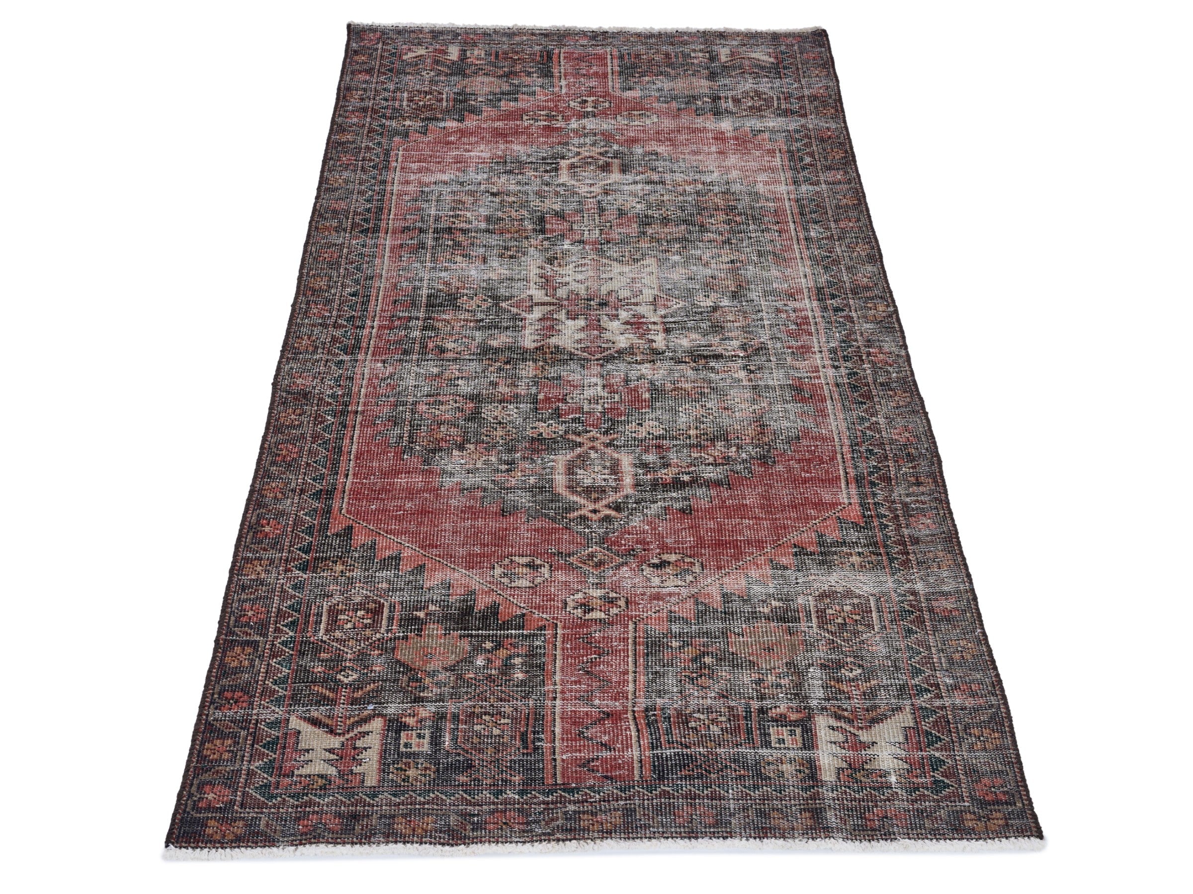 Persian Saveh runner rug in faded red and charcoal, view 2 of 10