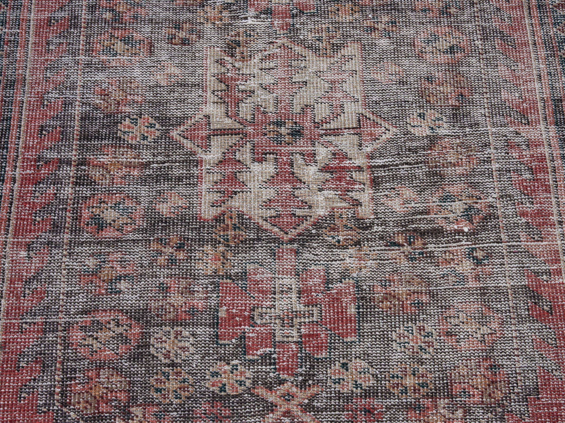 Persian Saveh runner rug in faded red and charcoal, view 4 of 10