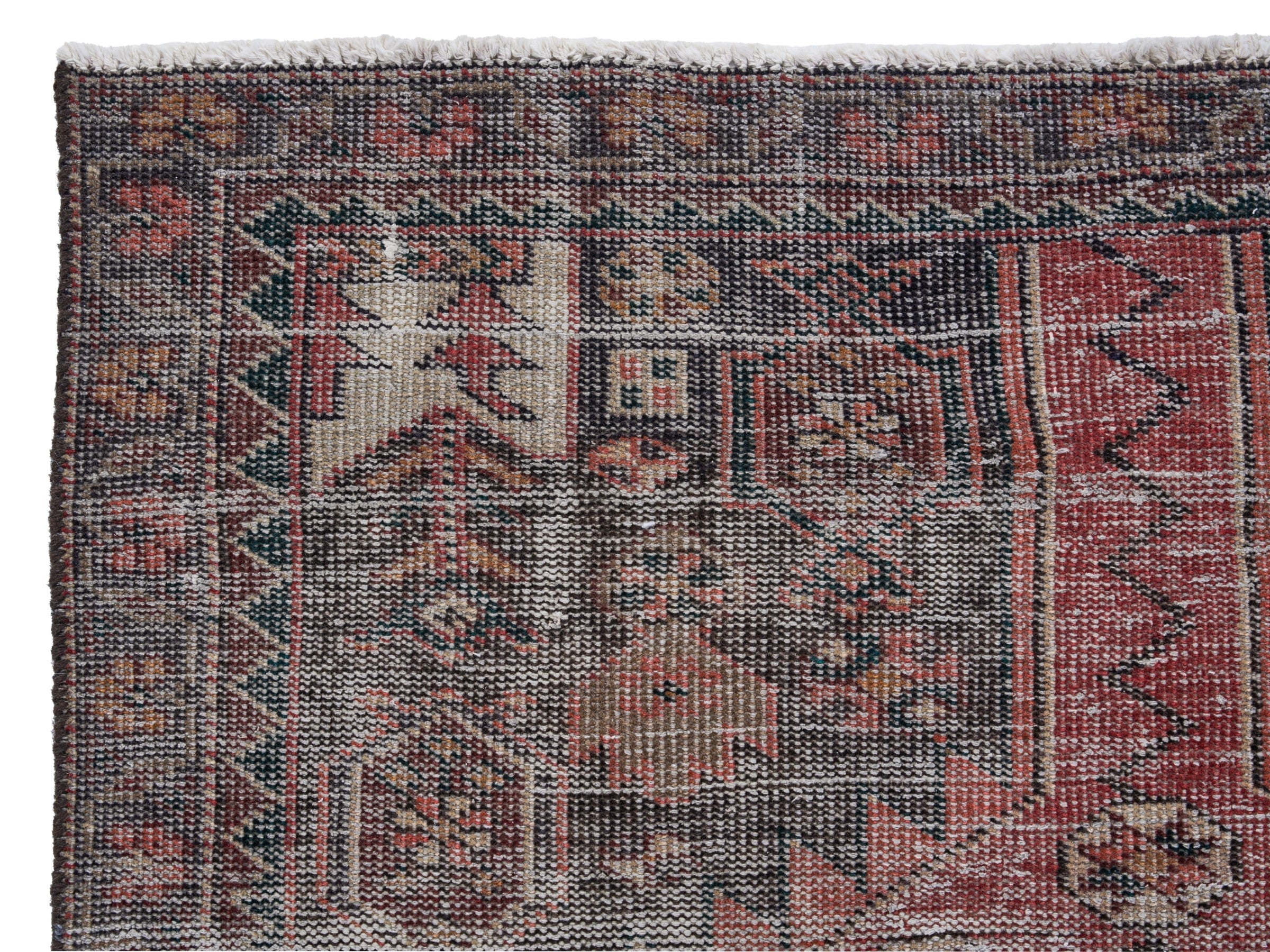 Persian Saveh runner rug in faded red and charcoal, view 8 of 10