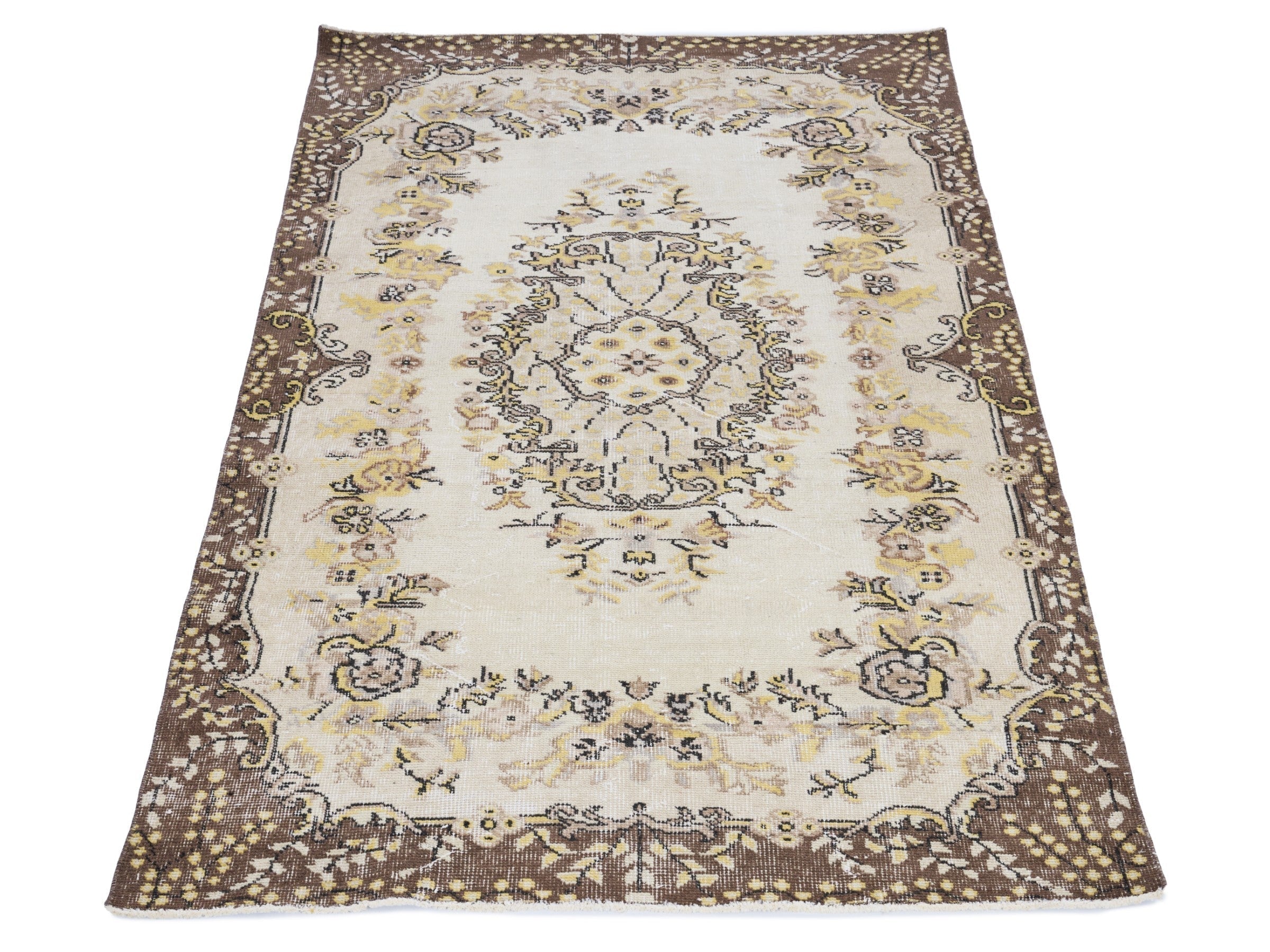 Turkish Isparta area rug in cream and dark brown, view 2 of 10