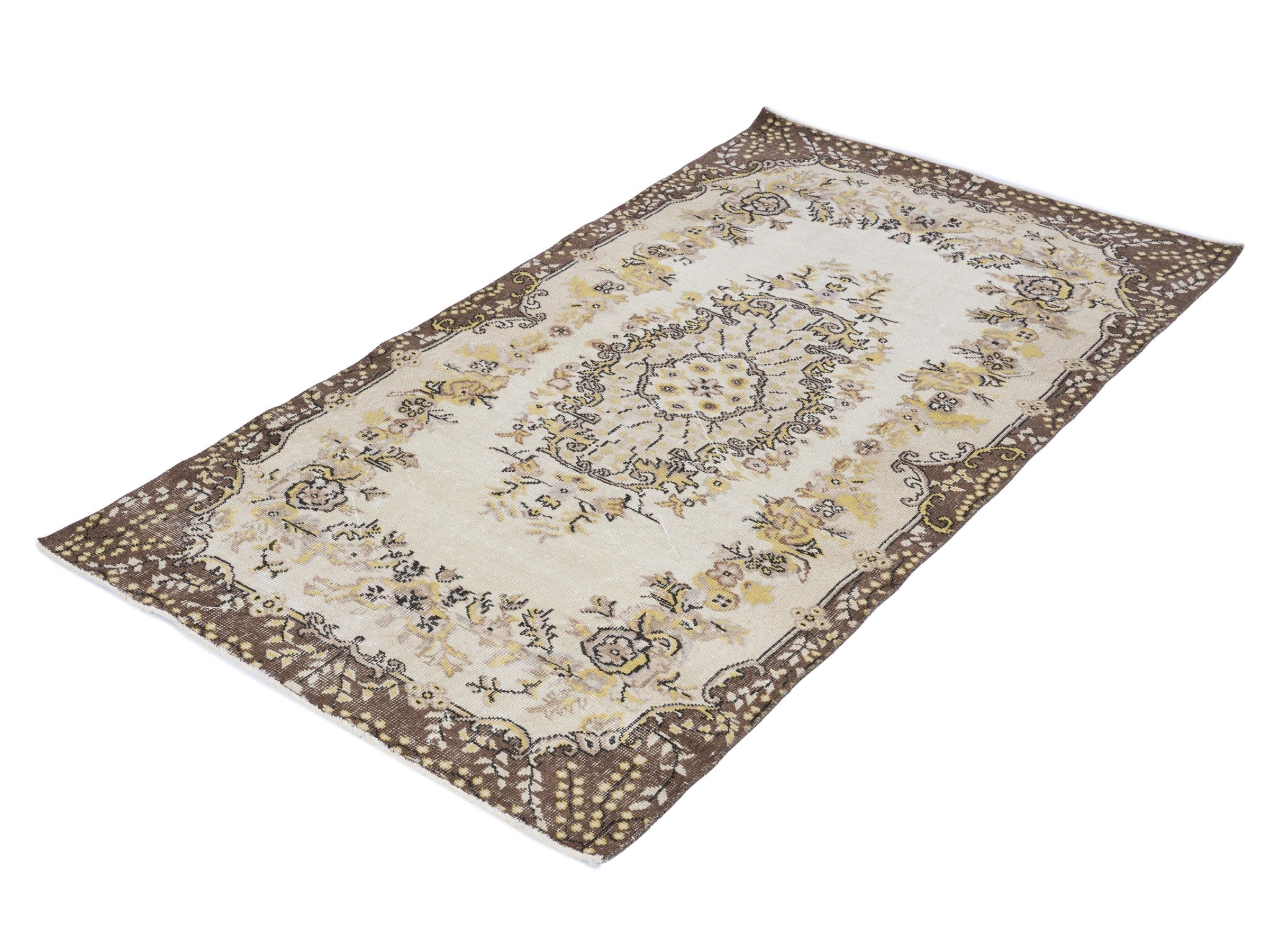 Turkish Isparta area rug in cream and dark brown, view 3 of 10