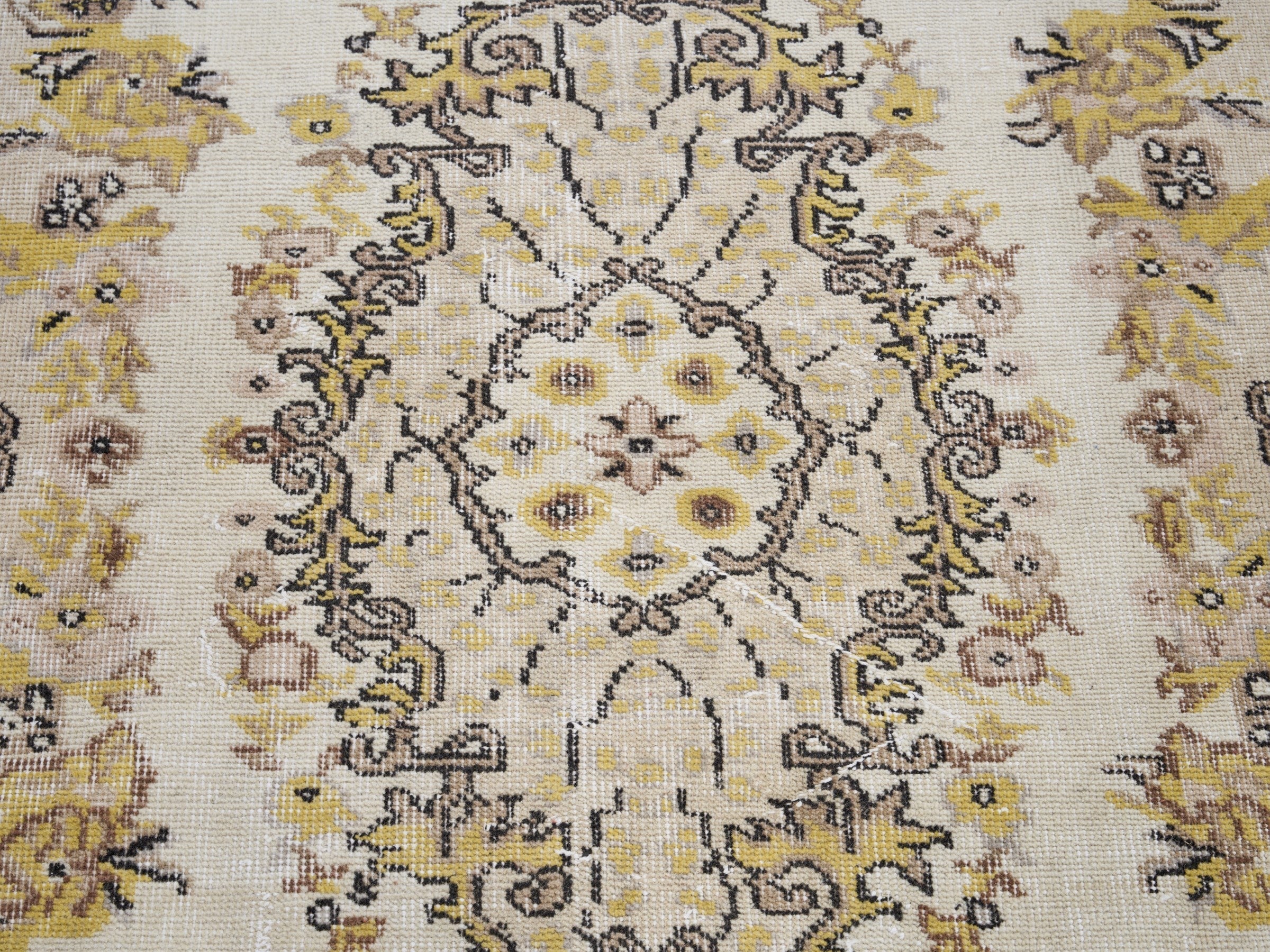 Turkish Isparta area rug in cream and dark brown, view 4 of 10