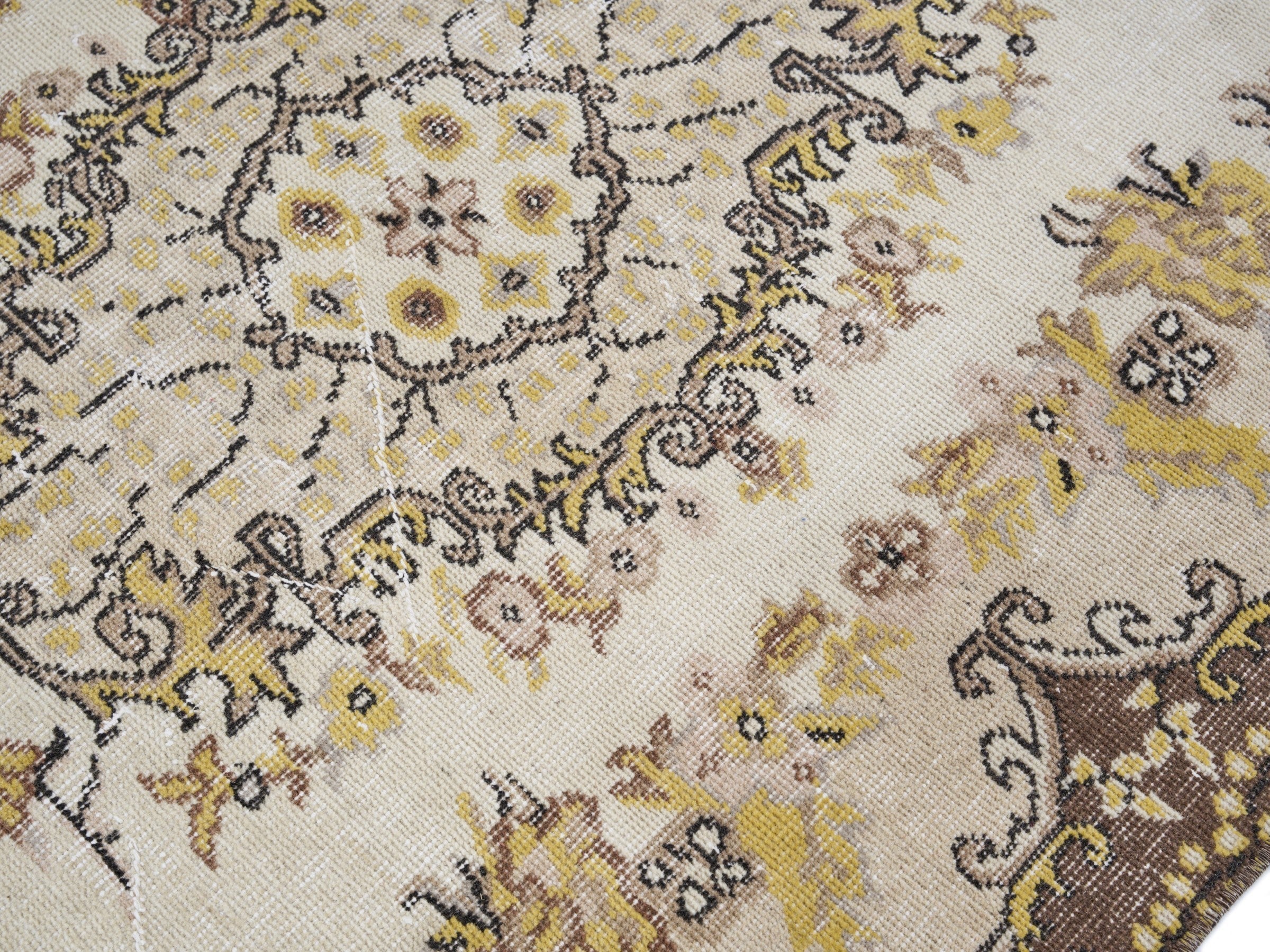 Turkish Isparta area rug in cream and dark brown, view 5 of 10