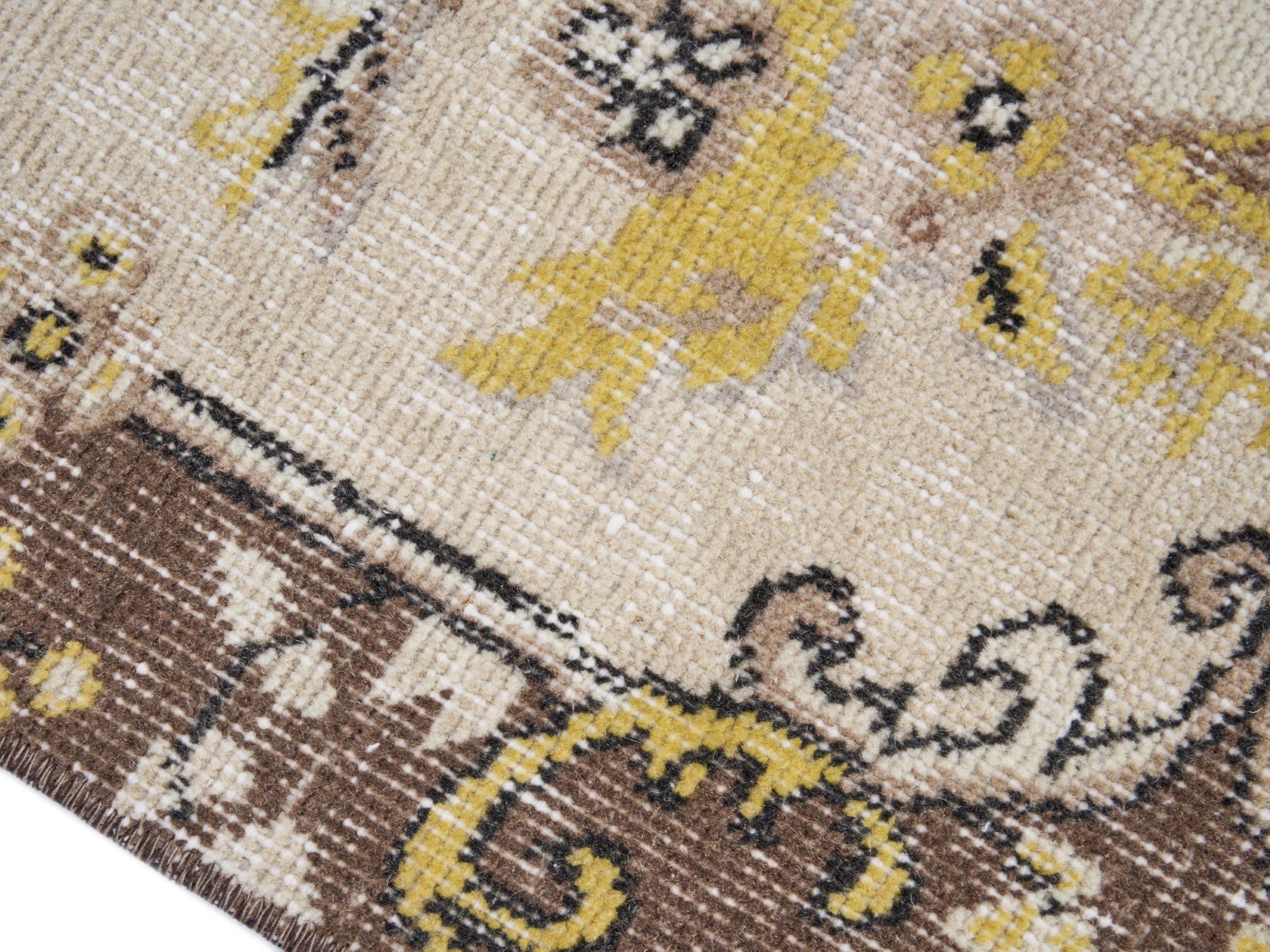 Turkish Isparta area rug in cream and dark brown, view 6 of 10
