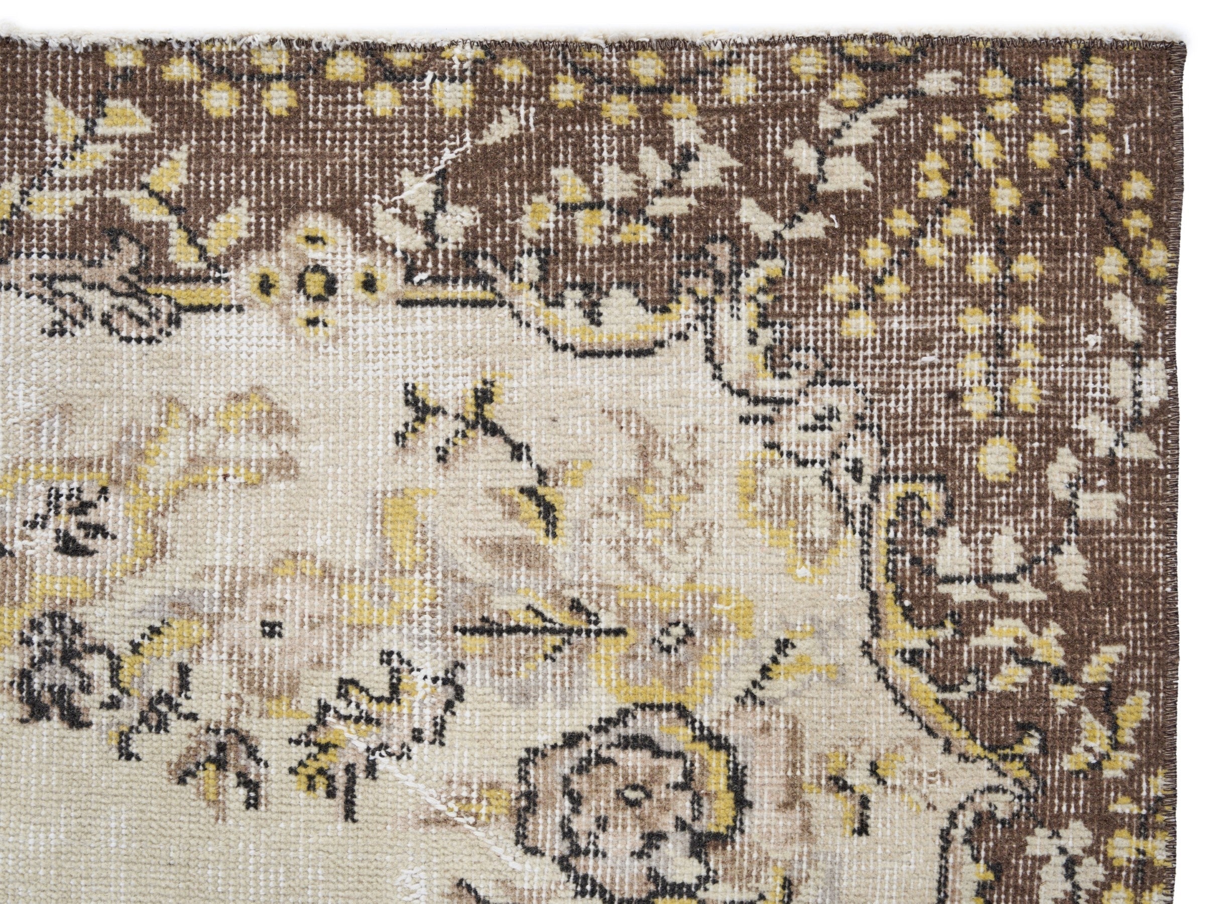Turkish Isparta area rug in cream and dark brown, view 8 of 10