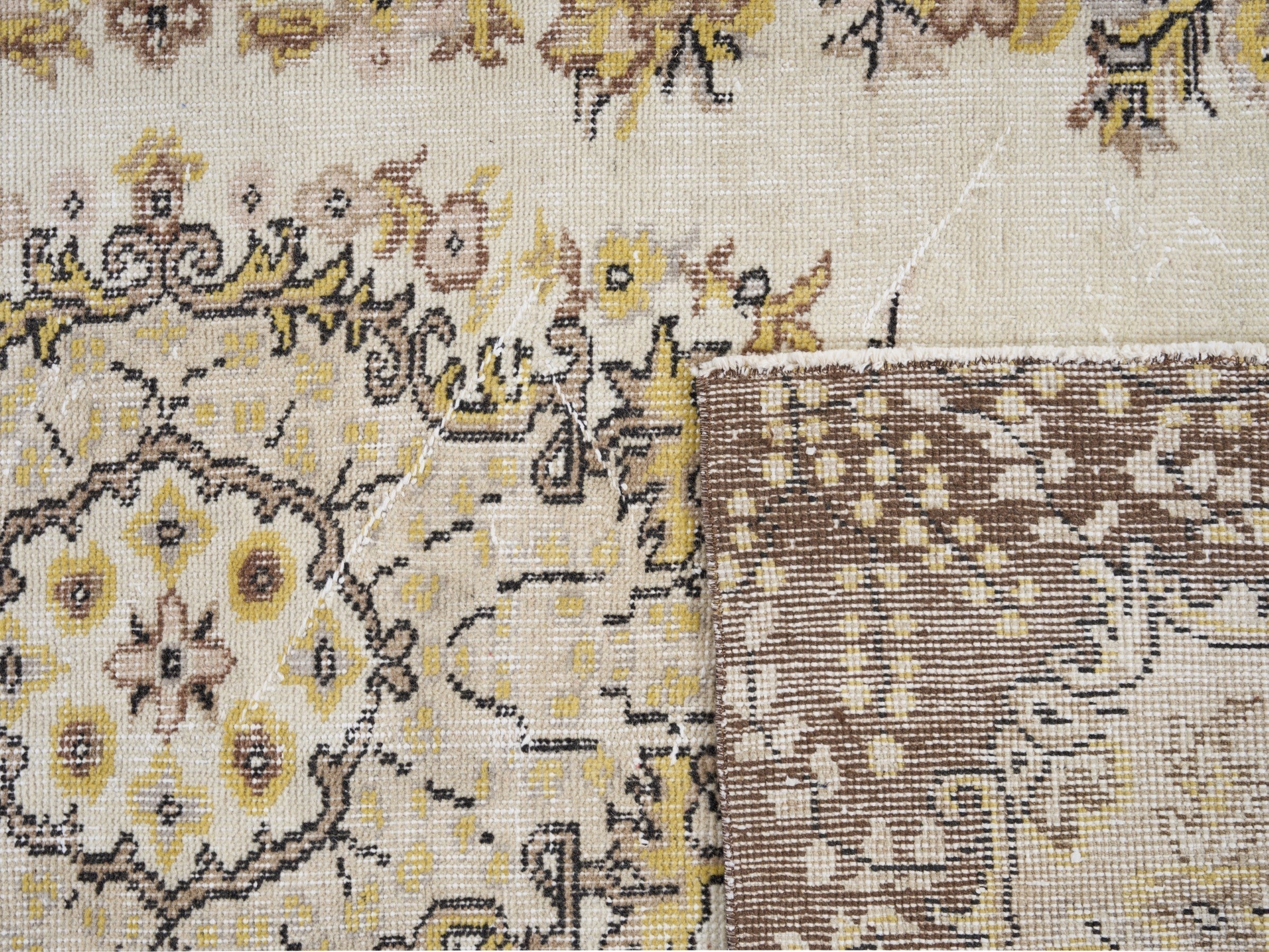 Turkish Isparta area rug in cream and dark brown, view 10 of 10