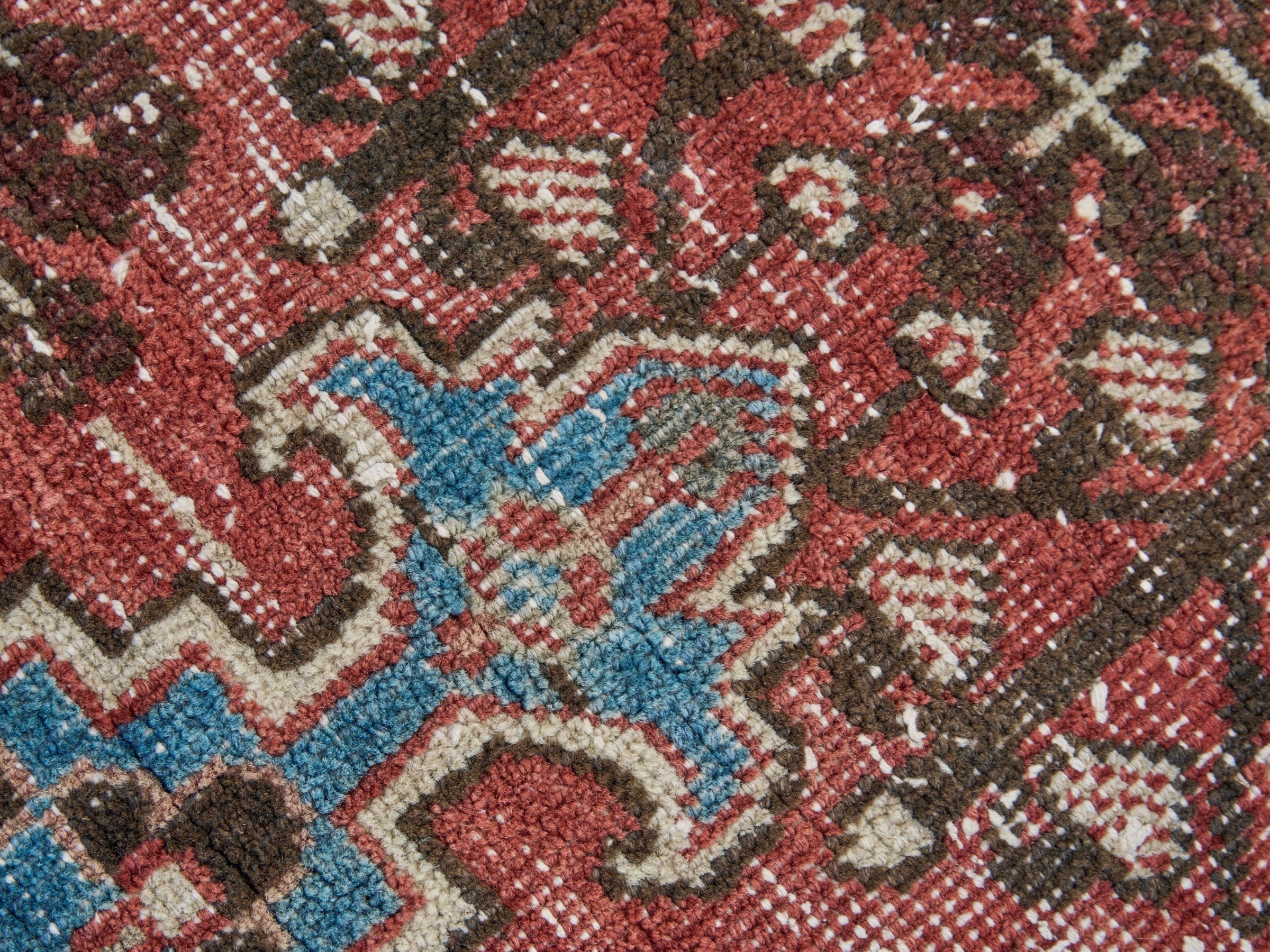 Persian Joshaghan accent rug in brick and denim, view 6 of 9