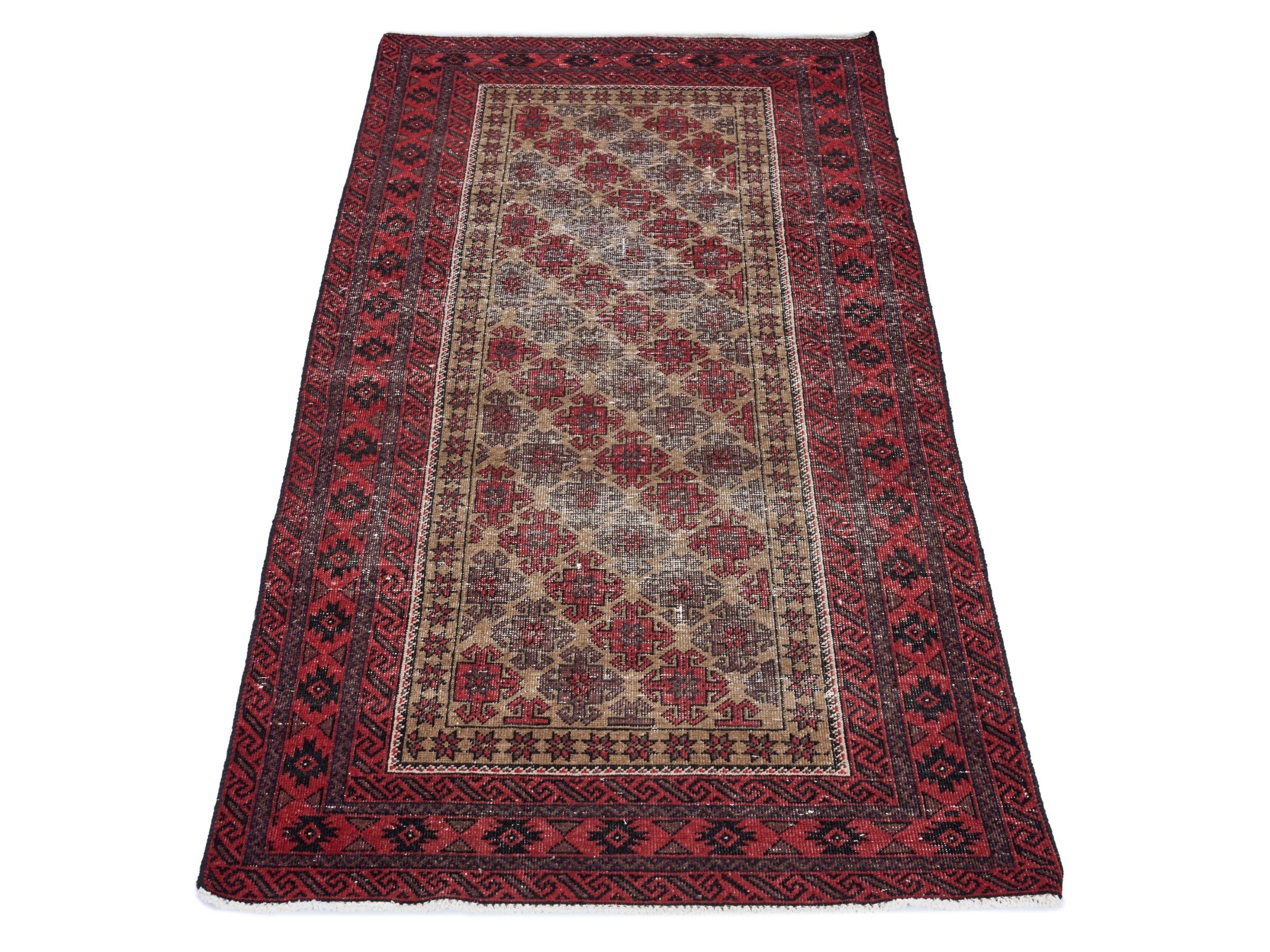 Persian Baluch runner rug in burgundy and stone, view 2 of 10