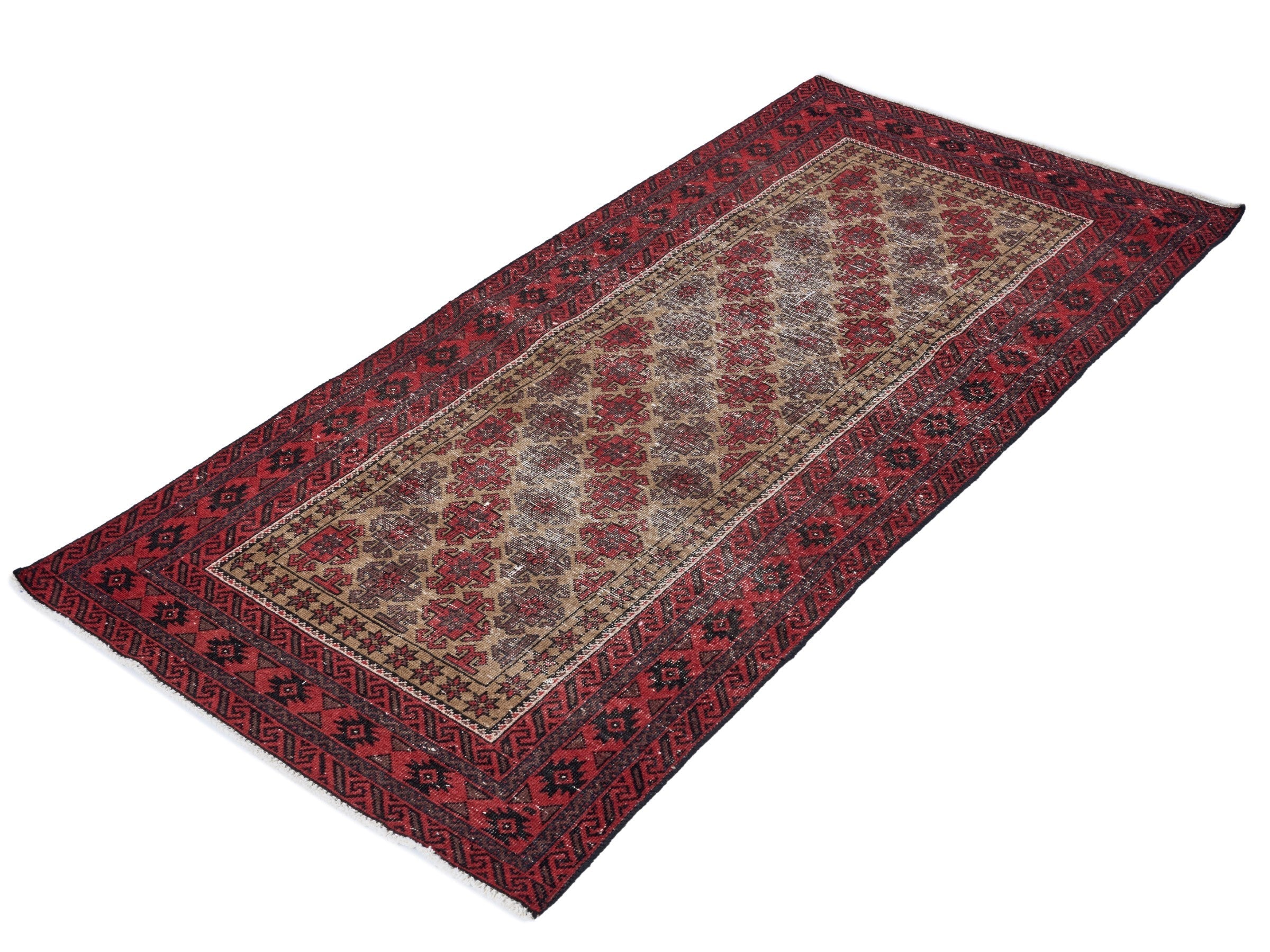 Persian Baluch runner rug in burgundy and stone, view 3 of 10