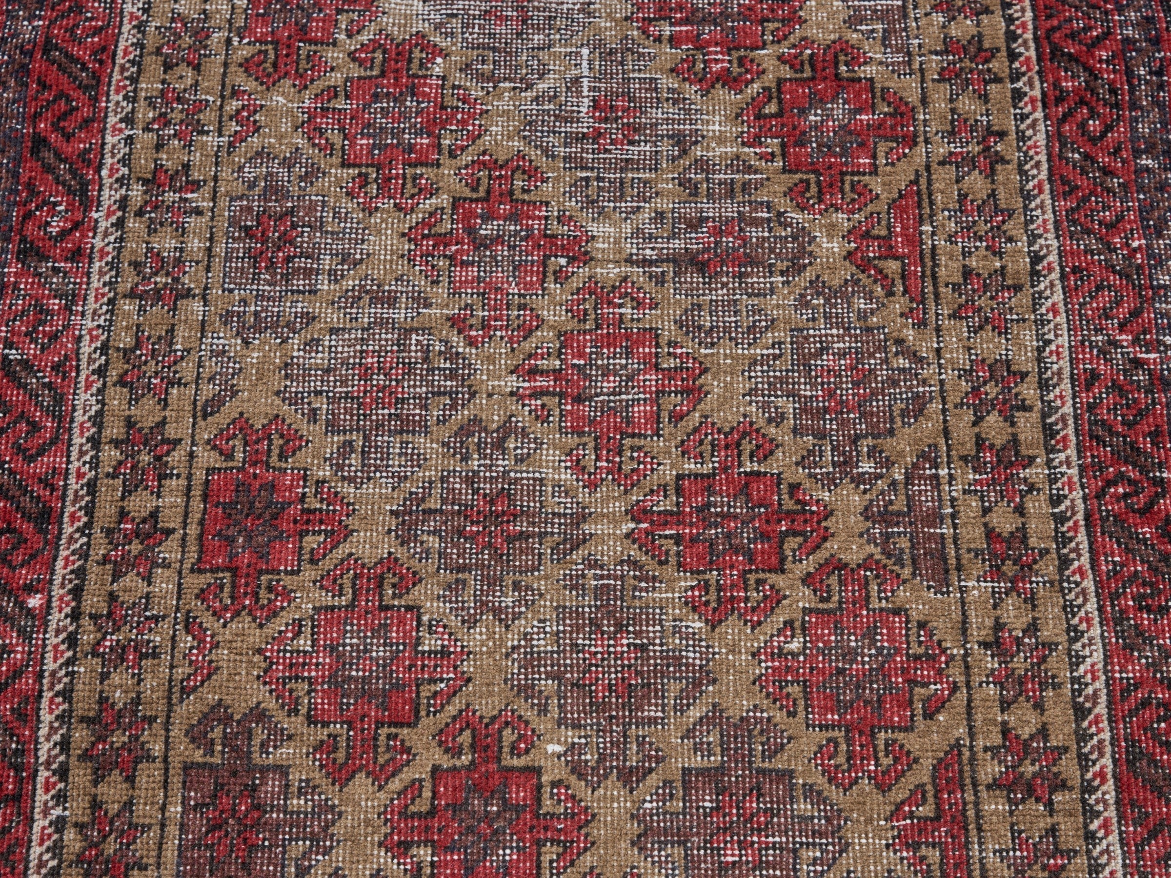 Persian Baluch runner rug in burgundy and stone, view 4 of 10