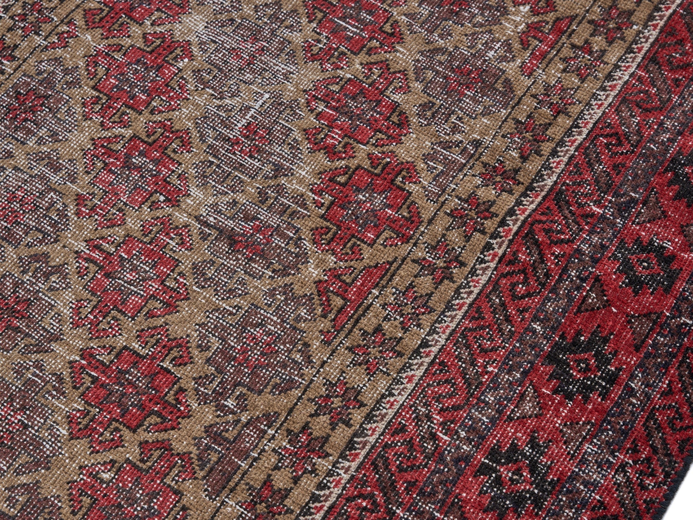 Persian Baluch runner rug in burgundy and stone, view 5 of 10